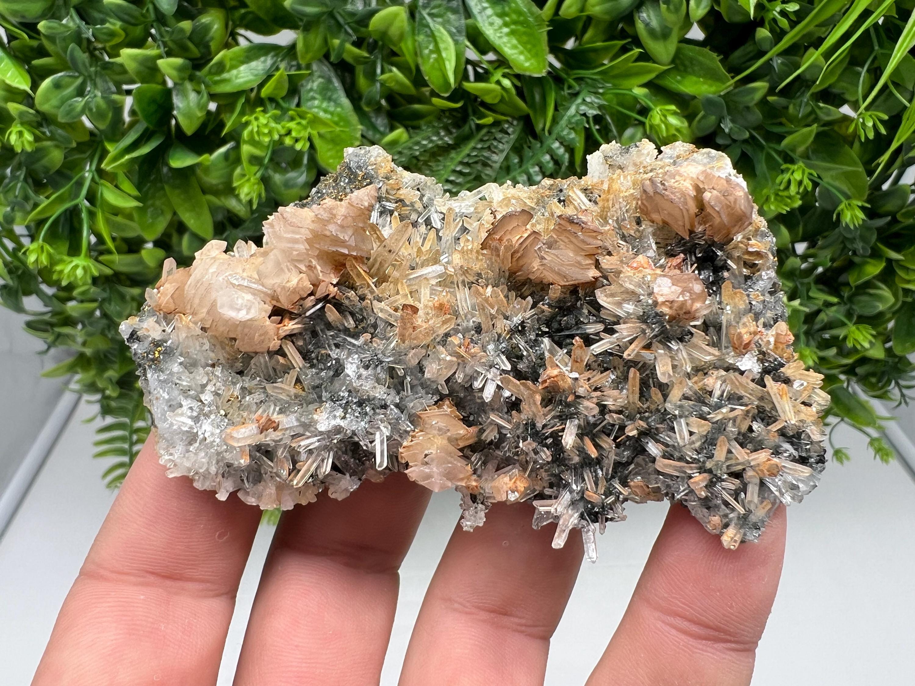 Wonderful Calcite on Quartz white Sphalerite, from Borieva mine,Bulgaria,natural,collection mineral specimen,Home decor crystal,gift,healing