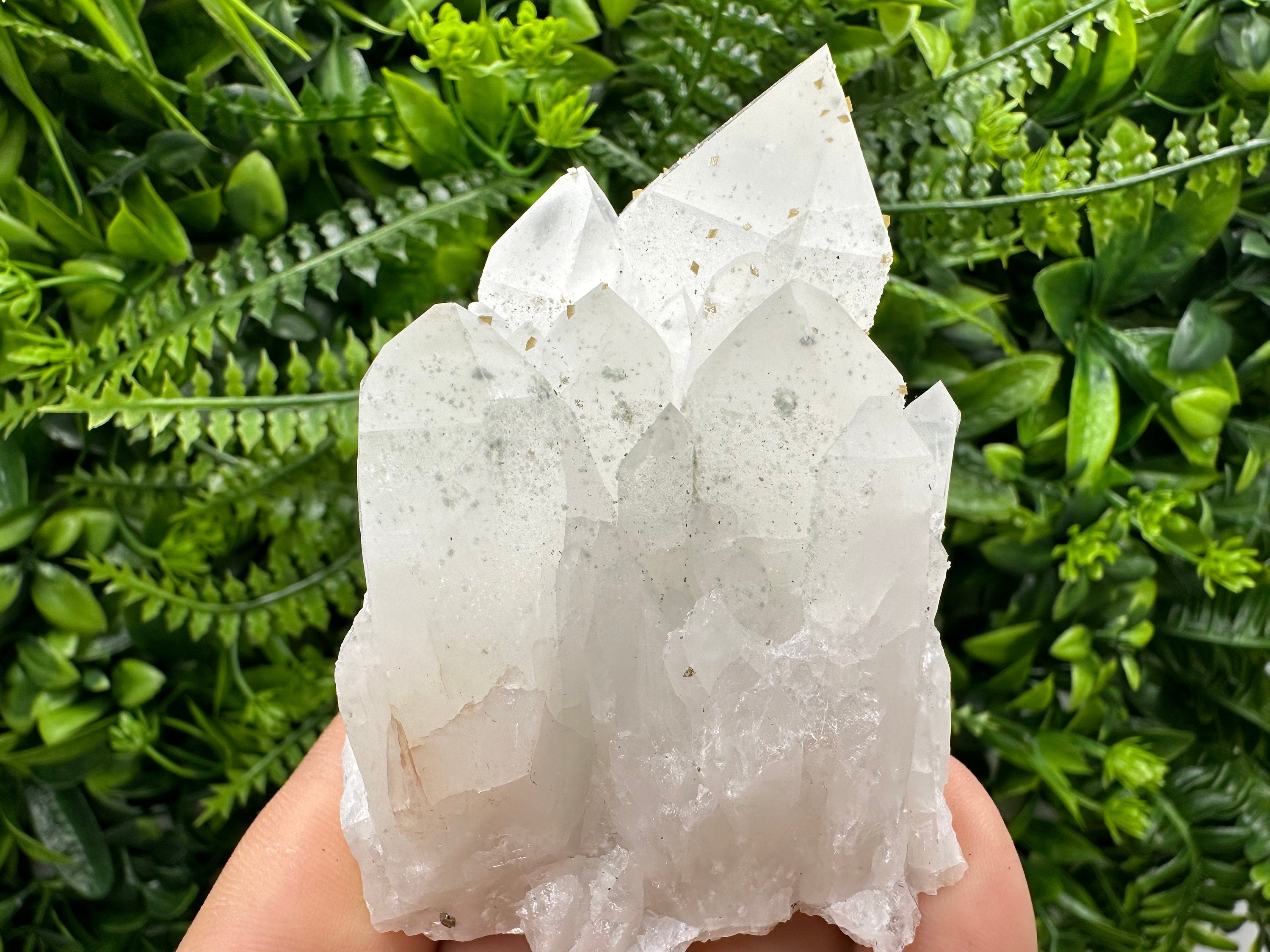 Quartz Cluster with Rhodochrosite and Chlorite Inclusions