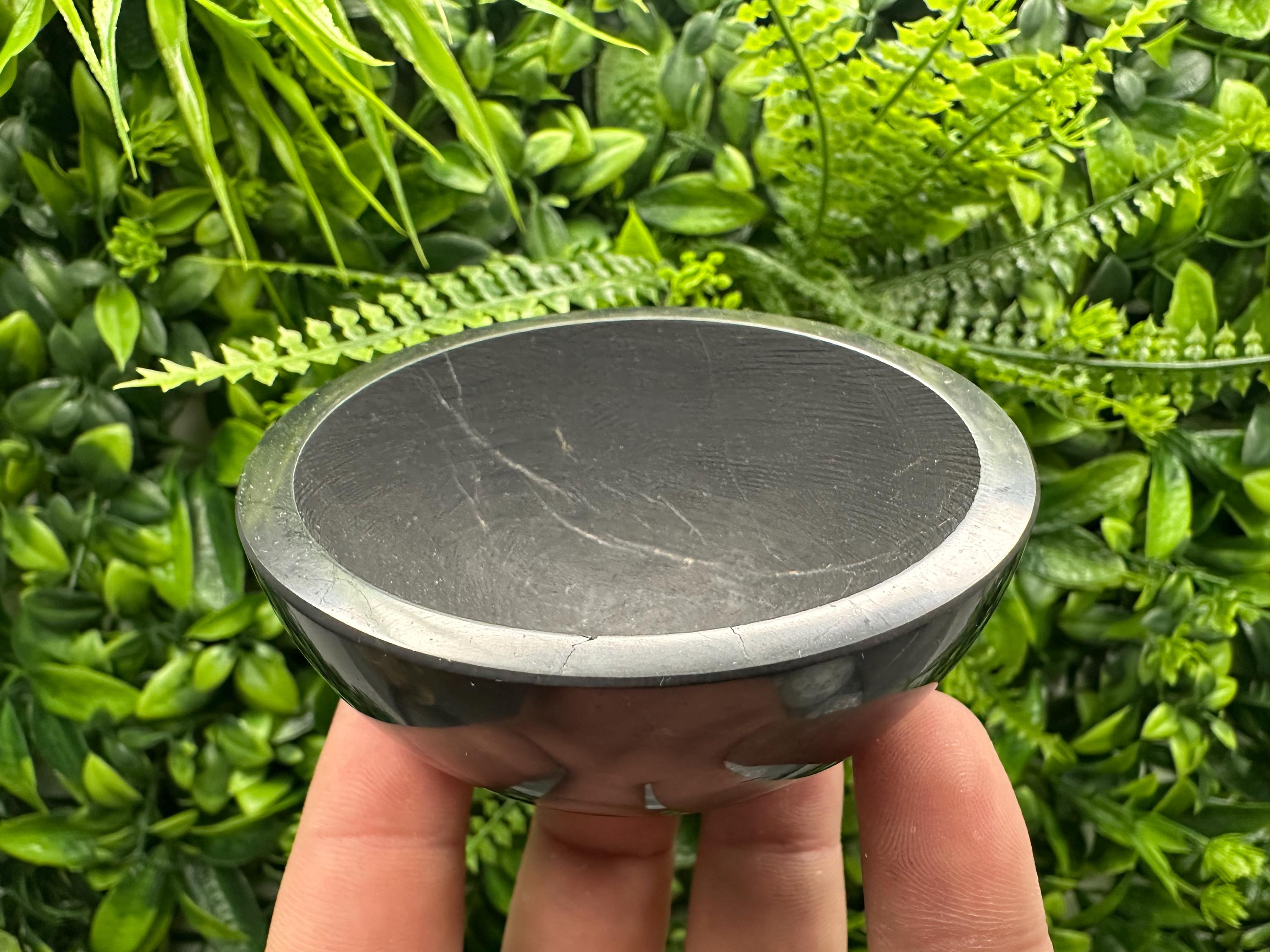 Polished Shungite Bowl (8cm): EMF Protection, Chakra Stone
