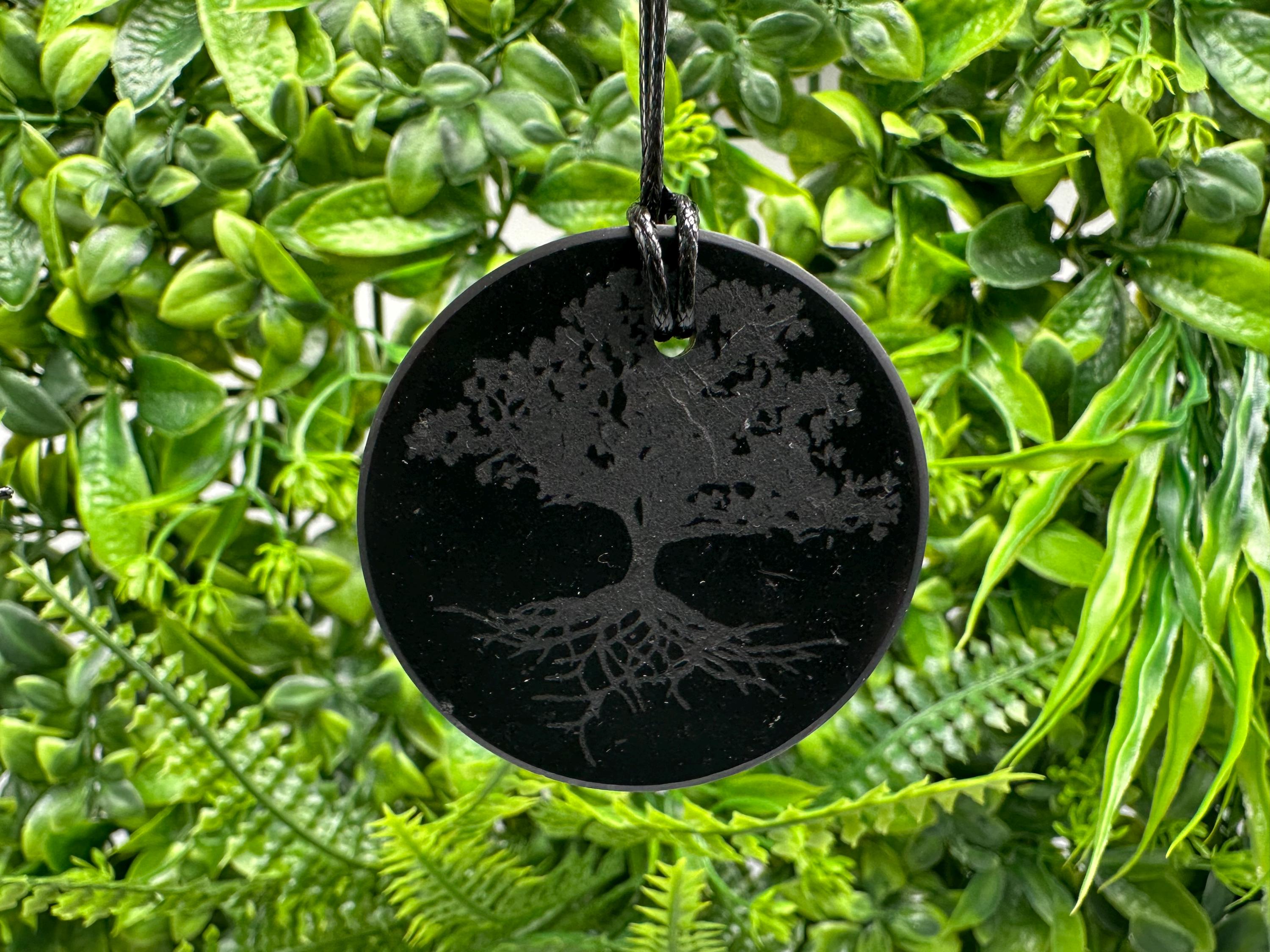 Shungite Tree of Life Pendant: EMF Protection Healing Stone