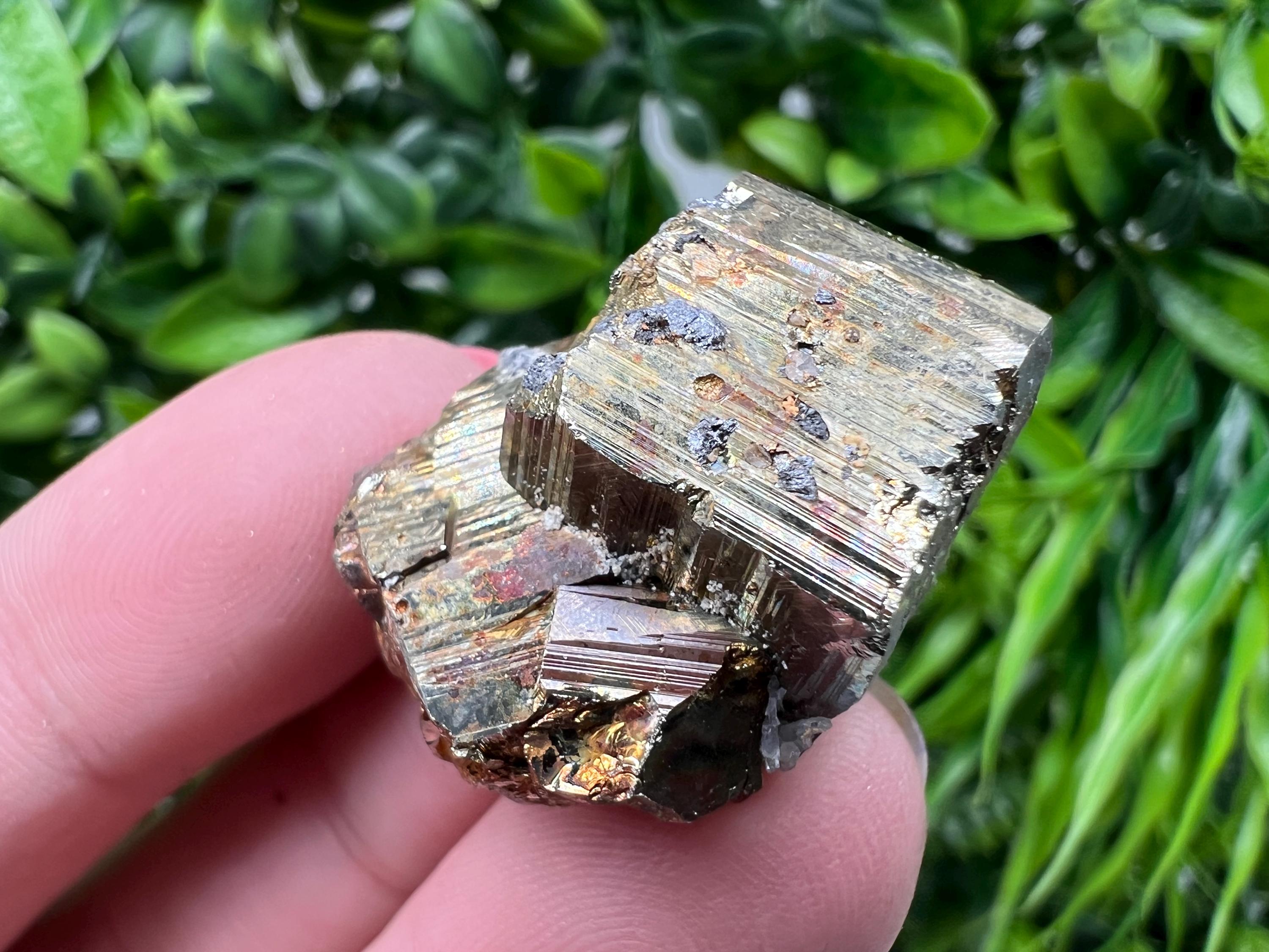 Rainbow Pyrite with Calcite, Natural Crystal Mineral Souvenir