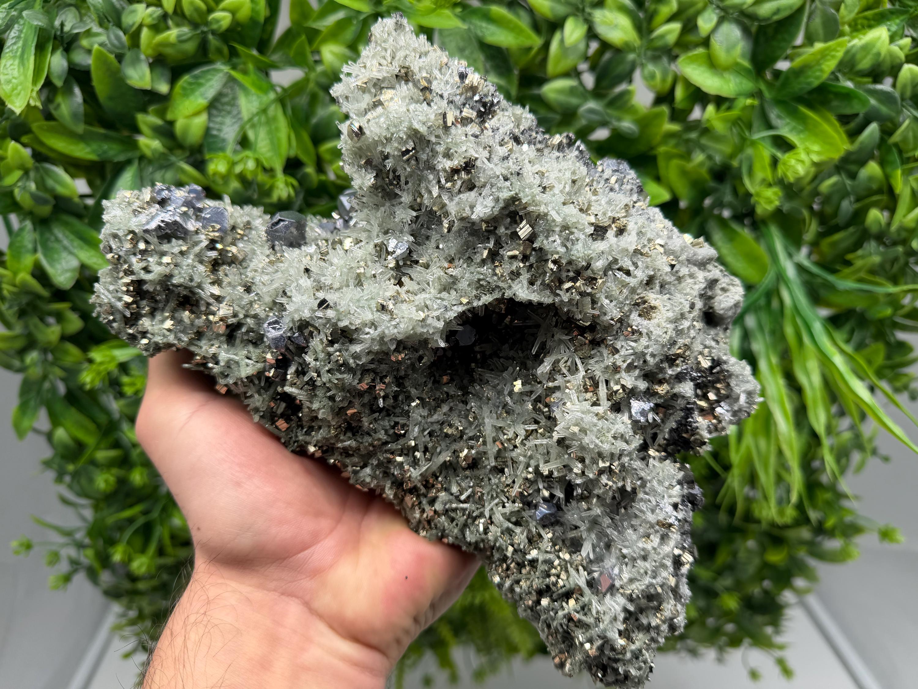 Galena on Green Quartz with Chlorite, Borieva Mine Mineral Specimen