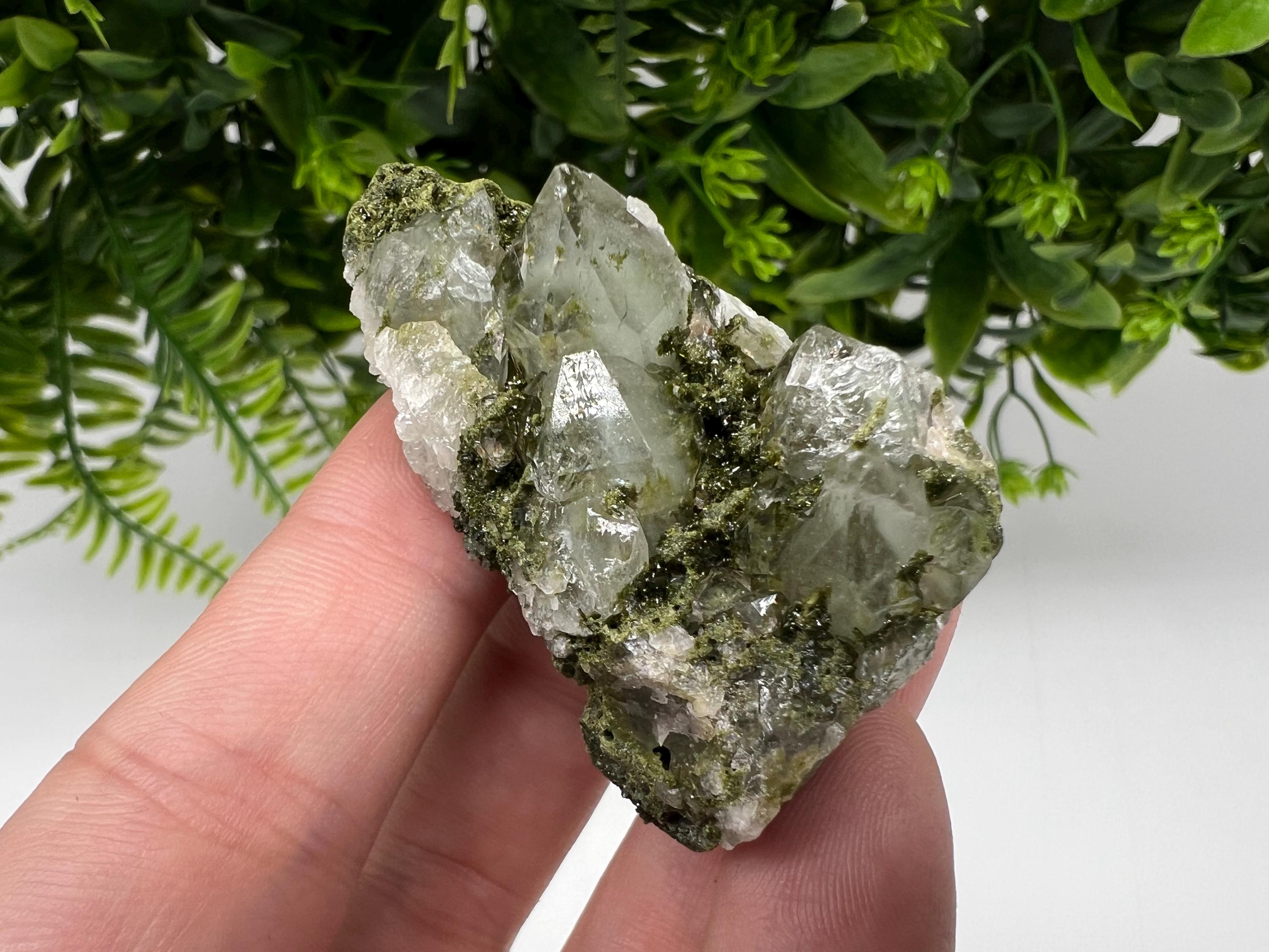 Rare Green Epidote with Quartz Crystal Cluster, Eastern Anatolia