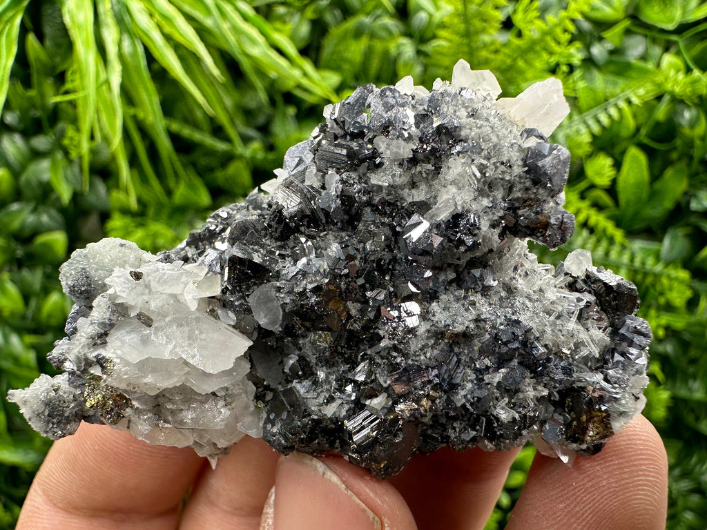 Shiny Galena, Sphalerite, Calcite on Quartz, Bulgaria Mineral Specimen
