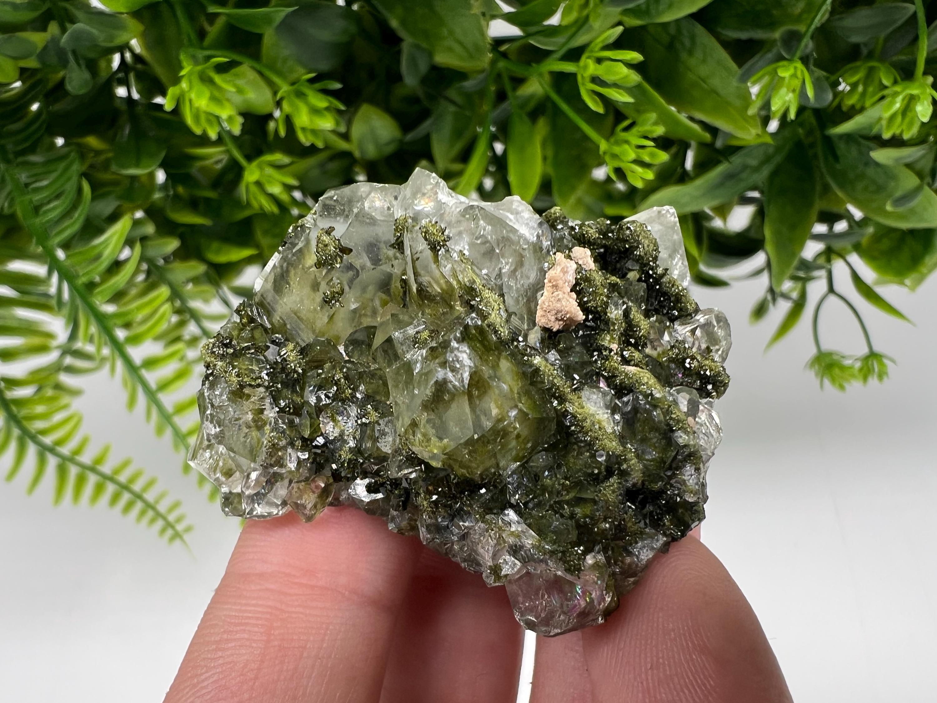 Green Epidote with Quartz Crystals - Extremely Sparkly with Rainbows,souvenirs collection stone,gift,decor, Eastern Anatolian, Turkey