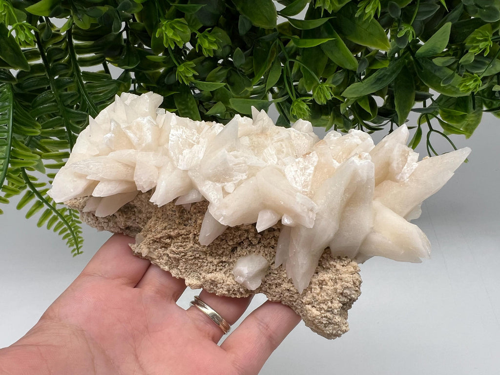 Calcite on Green Quartz, Djurcovo Mine, Bulgaria Crystal