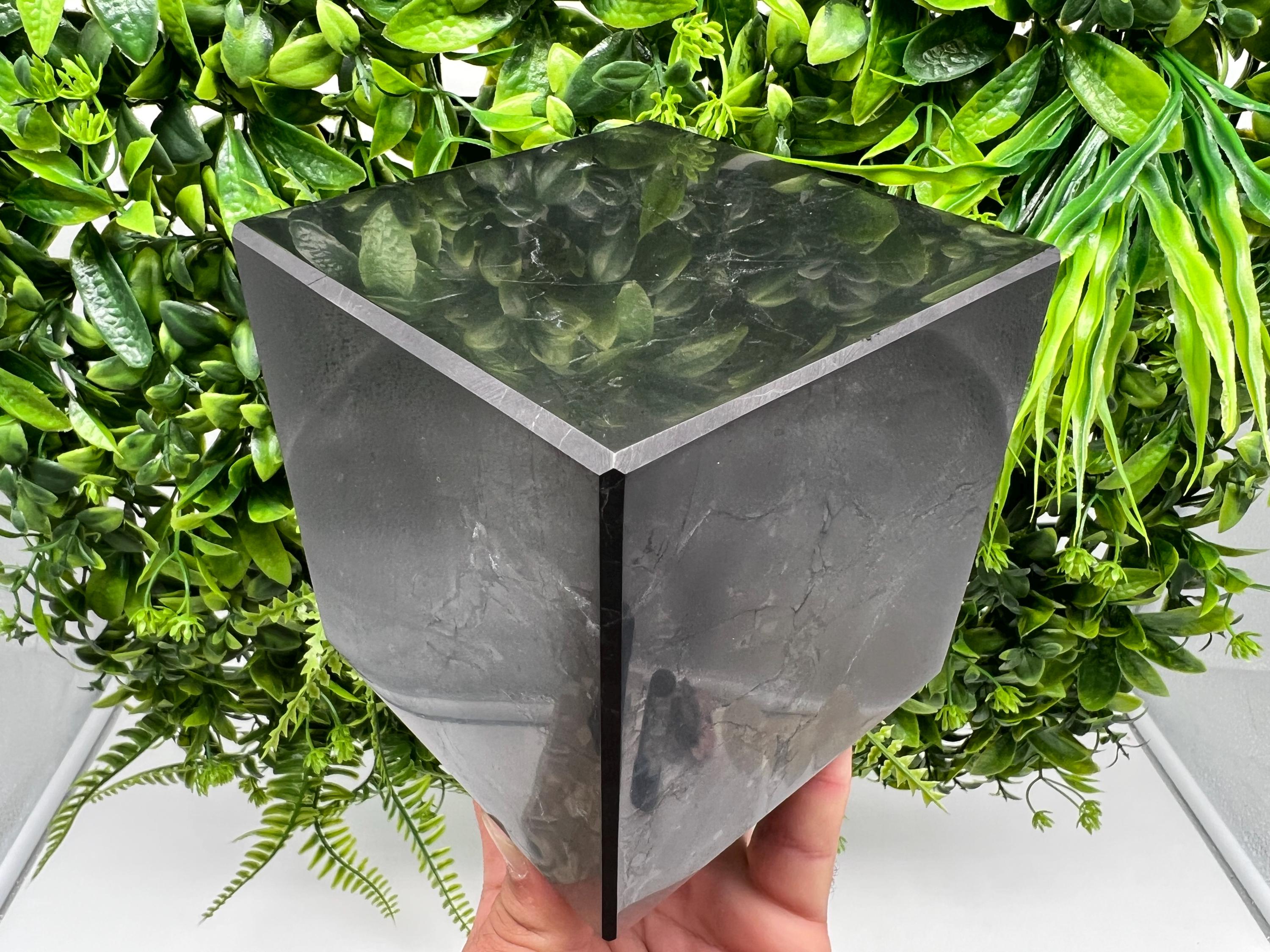 Large Shungite Cube (10cm): Polished EMF Protection Crystal