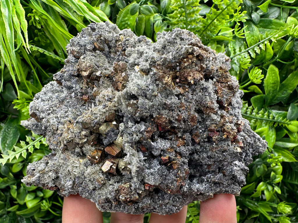 Rainbow Pyrite on Quartz with Oxide, Borieva Bulgaria Mineral Specimen
