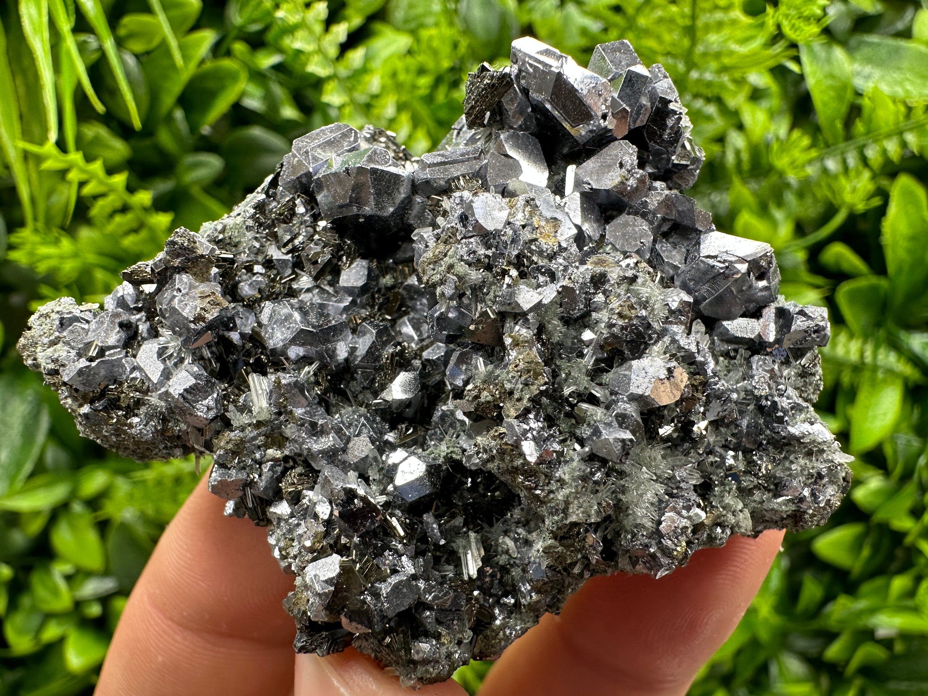 Skeletal Galena on Needle Quartz, Borieva Mine, Bulgaria