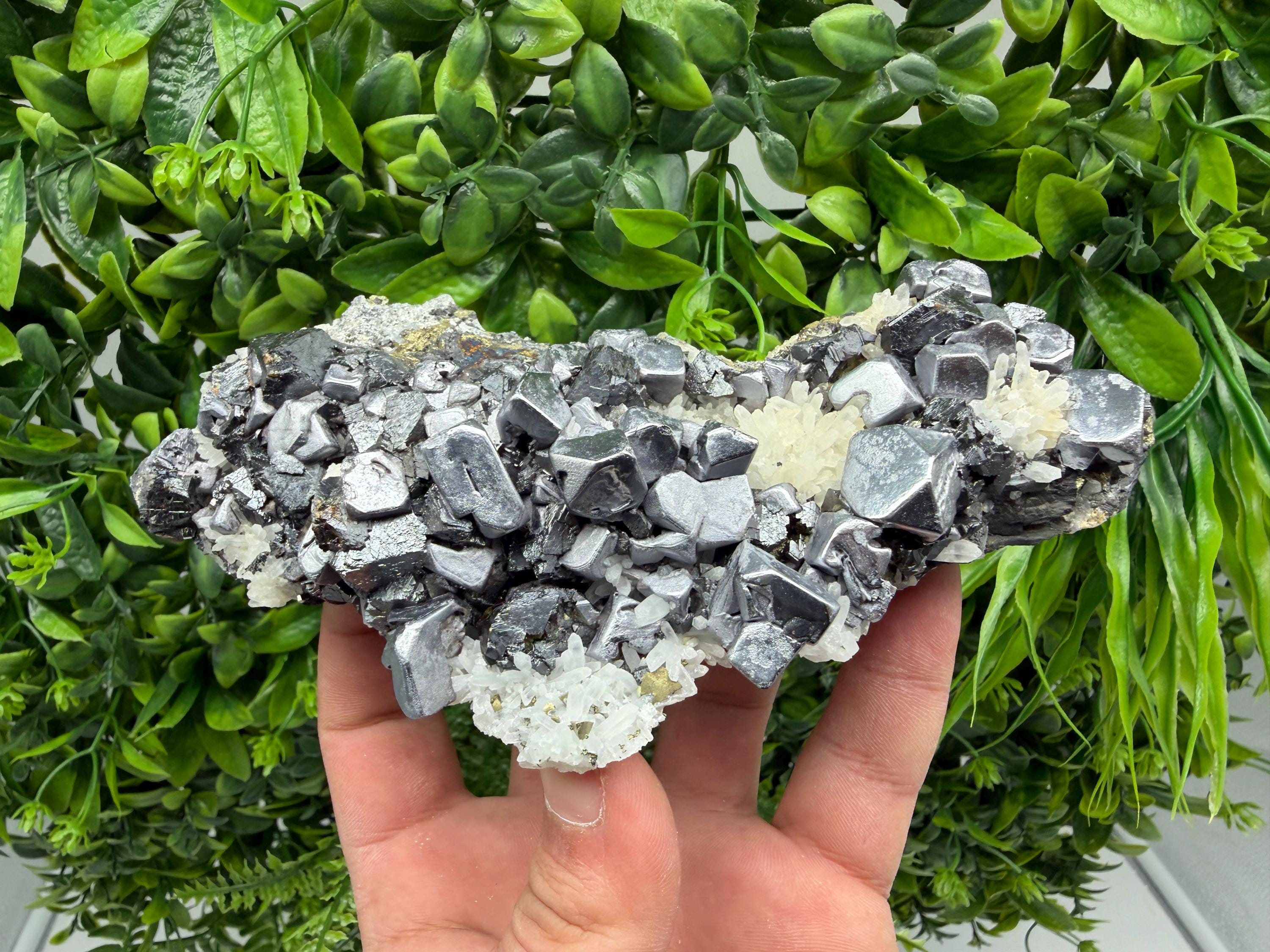 Aesthetic Natural shiny Galena whit Siderite and Quartz from 9 th September mine,Bulgaria,collection specimen,rare galena,Galena cluster