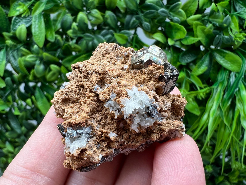 Rainbow Pyrite with Calcite: Natural Crystal Mineral Specimen, Borieva Bulgaria