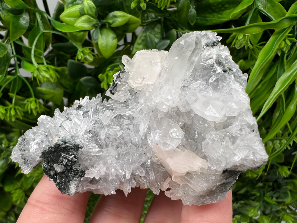 Calcite on Quartz Crystal: Borieva Mine, Bulgaria