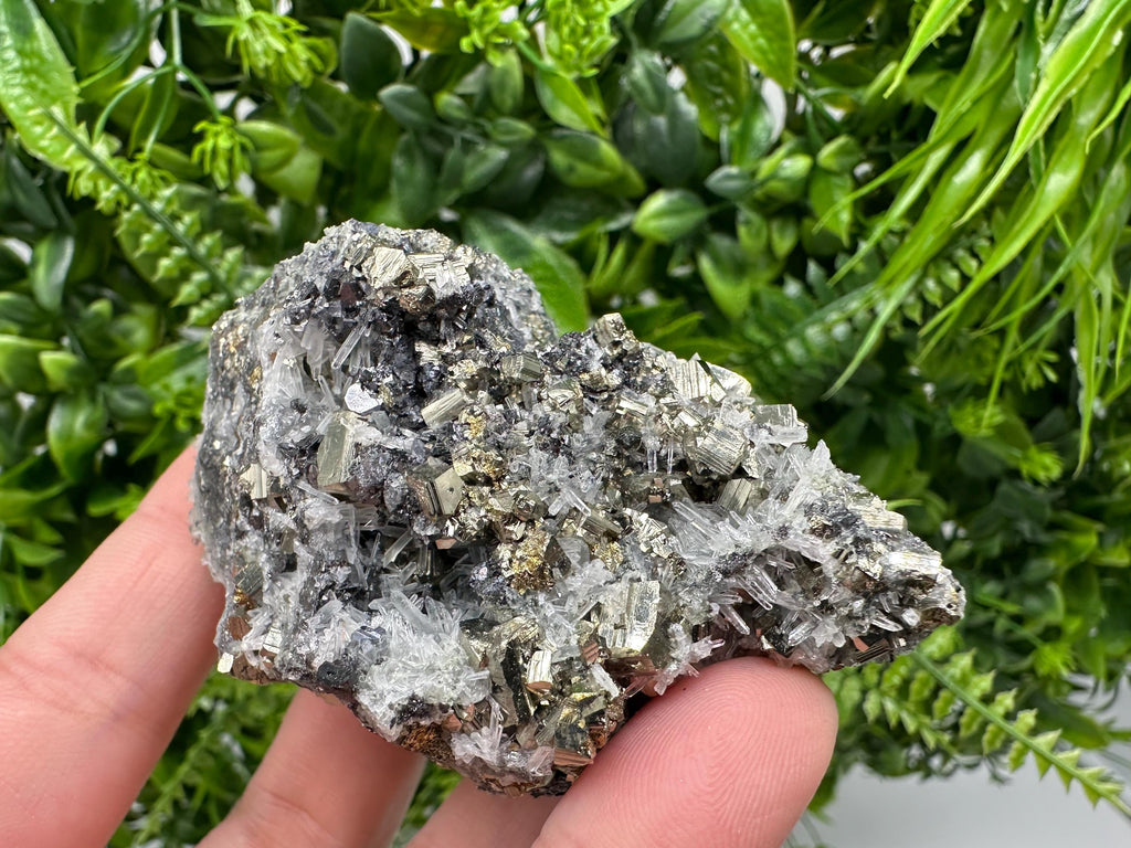 Pyrite on Green Quartz Specimen: Borieva Mine Mineral Decor