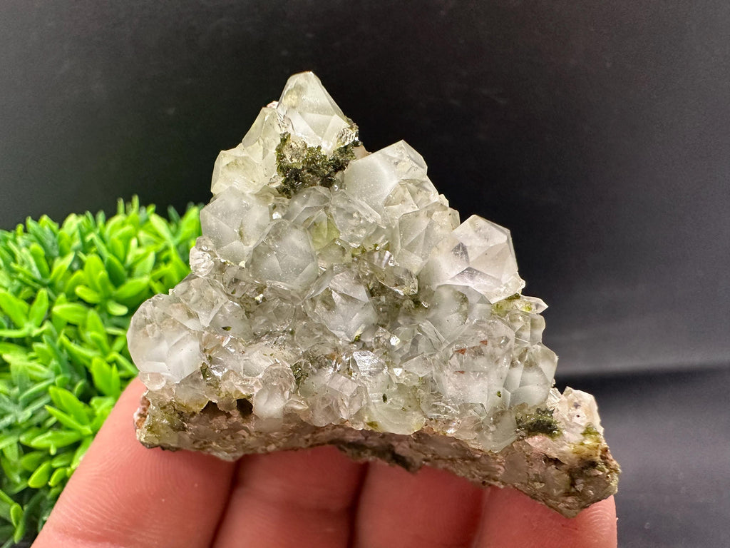 Rare Green Epidote with Quartz Crystals: Sparkly Rainbow Mineral Decor