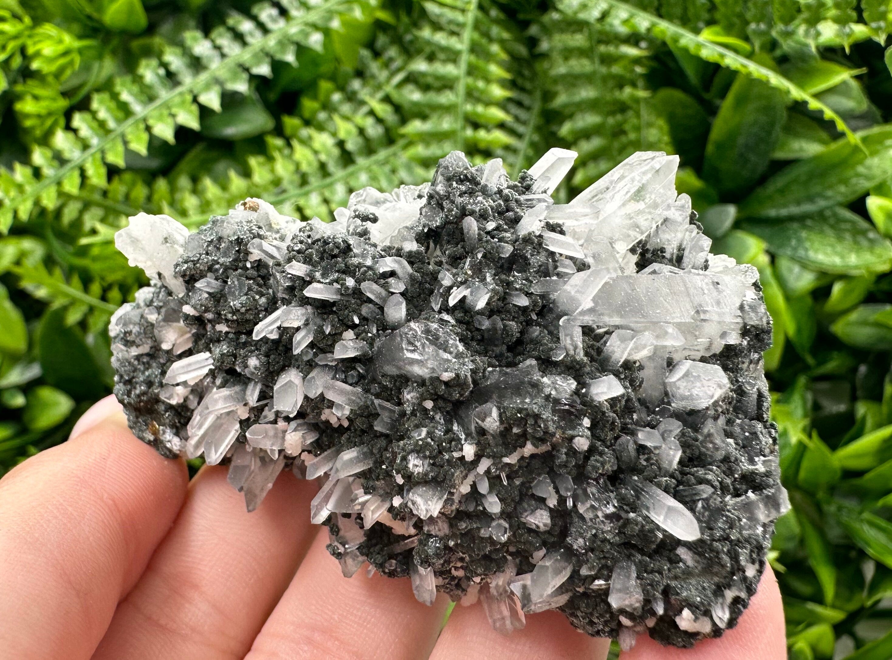 Quartz with Calcite and Chlorite: Borieva Mine Crystal Souvenir