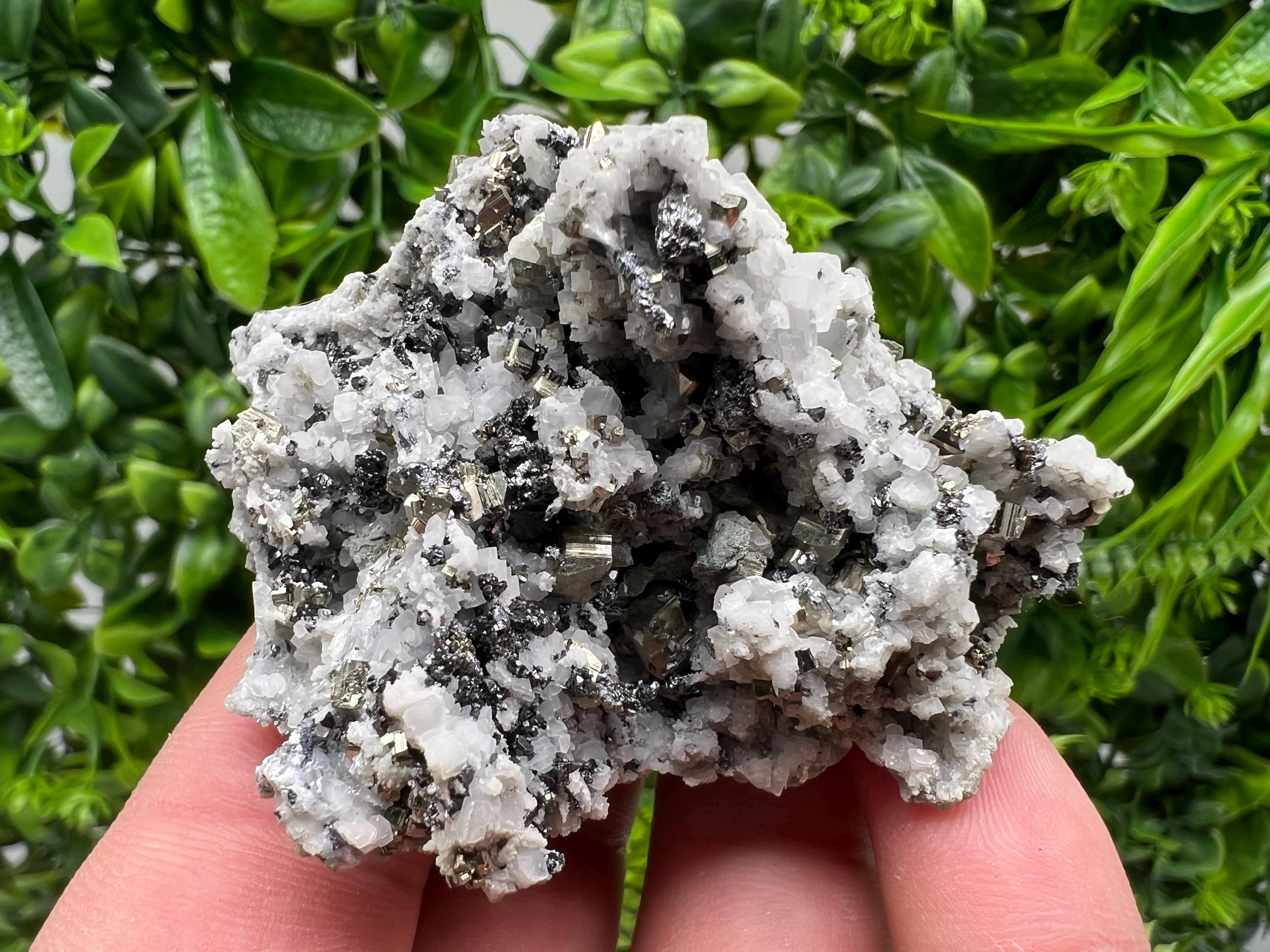 Pyrite on Quartz, Calcite Mineral Specimen, Borieva Mine, Bulgaria