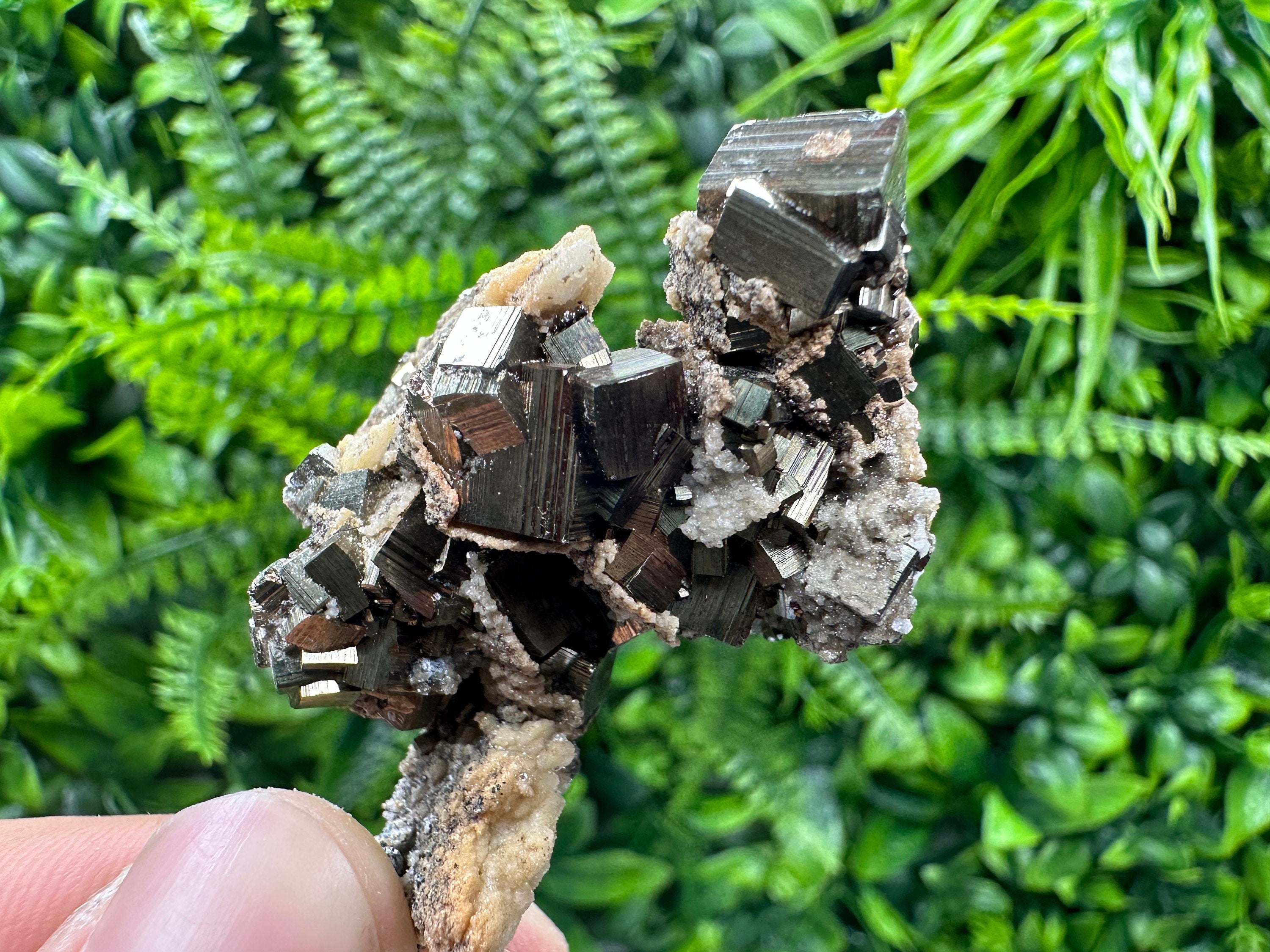 Pyrite with Hematite on Calcite Mineral Specimen, Madan Bulgaria