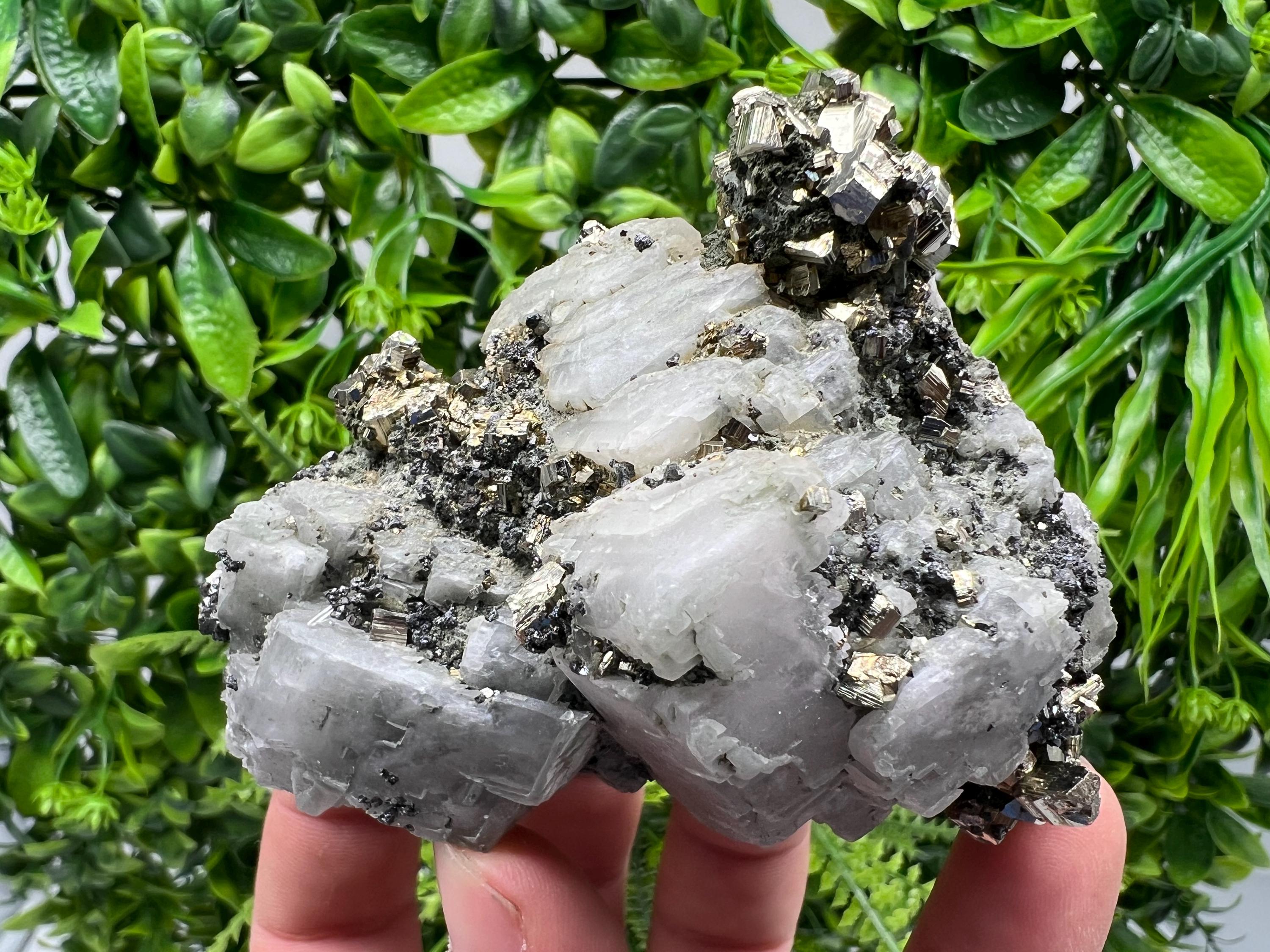 Rare Pyrite on Calcite Specimen, Borieva Mine, Bulgaria
