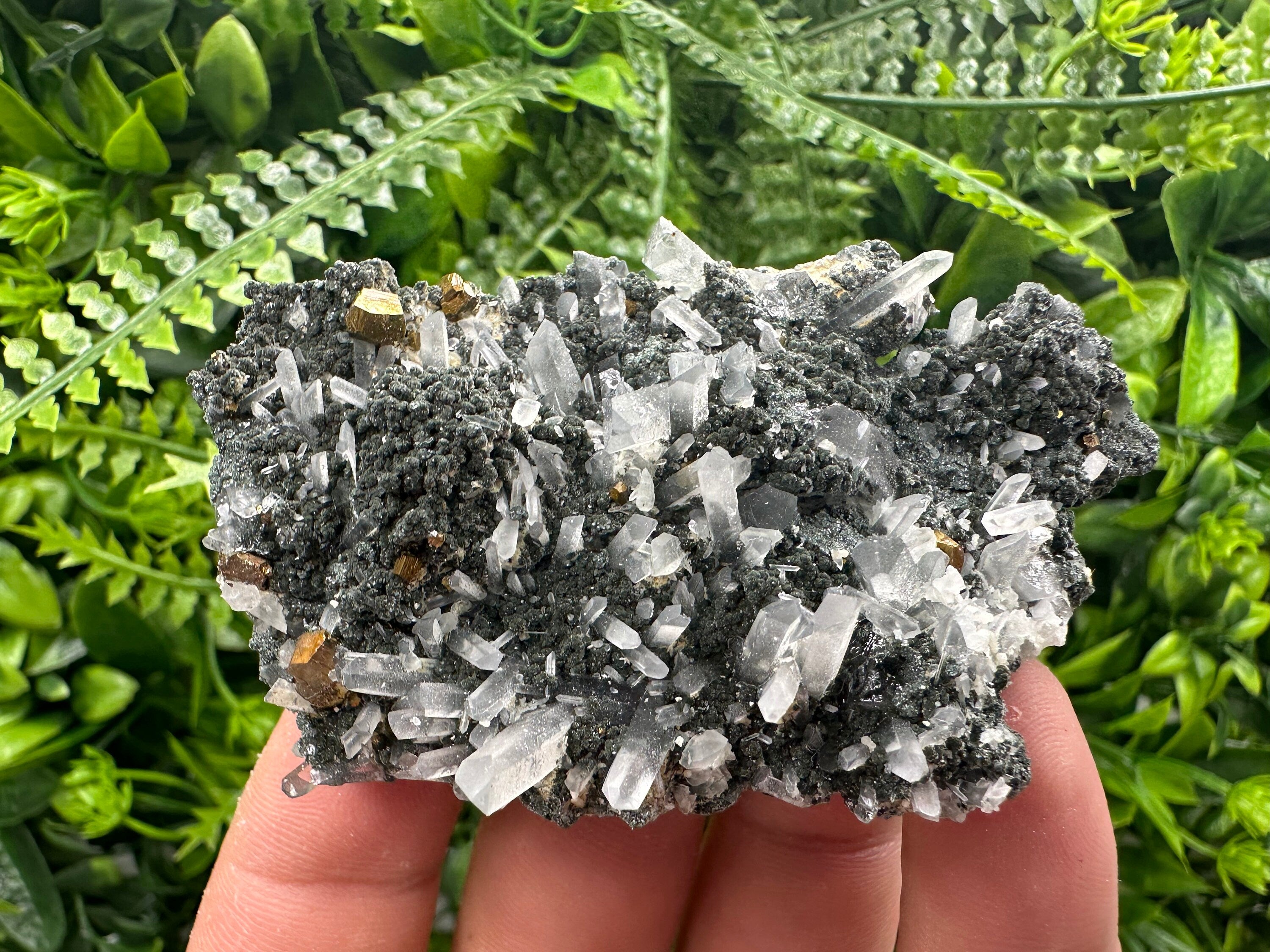 Quartz with Calcite and Chlorite: Borieva Mine Crystal Souvenir