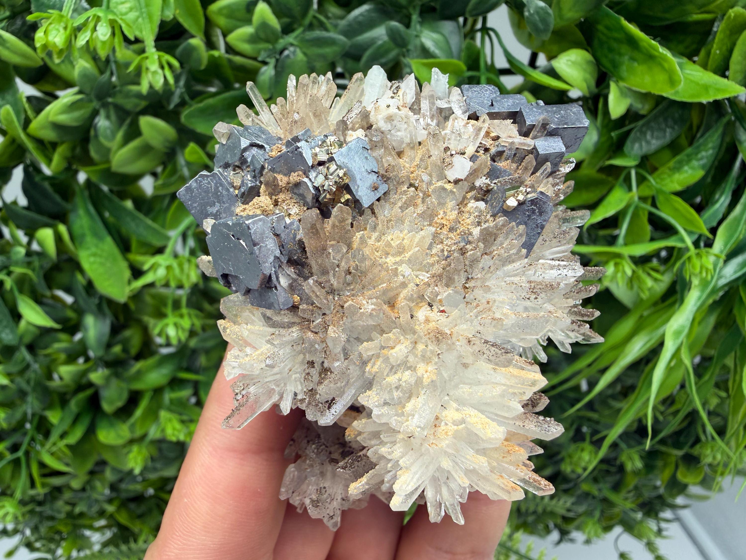 Stunning Galena,Sphalerite on Quartz whit Siderite from 9 th September mine,Madan,Bulgaria,Natural,collectible mineral specimen,home decor