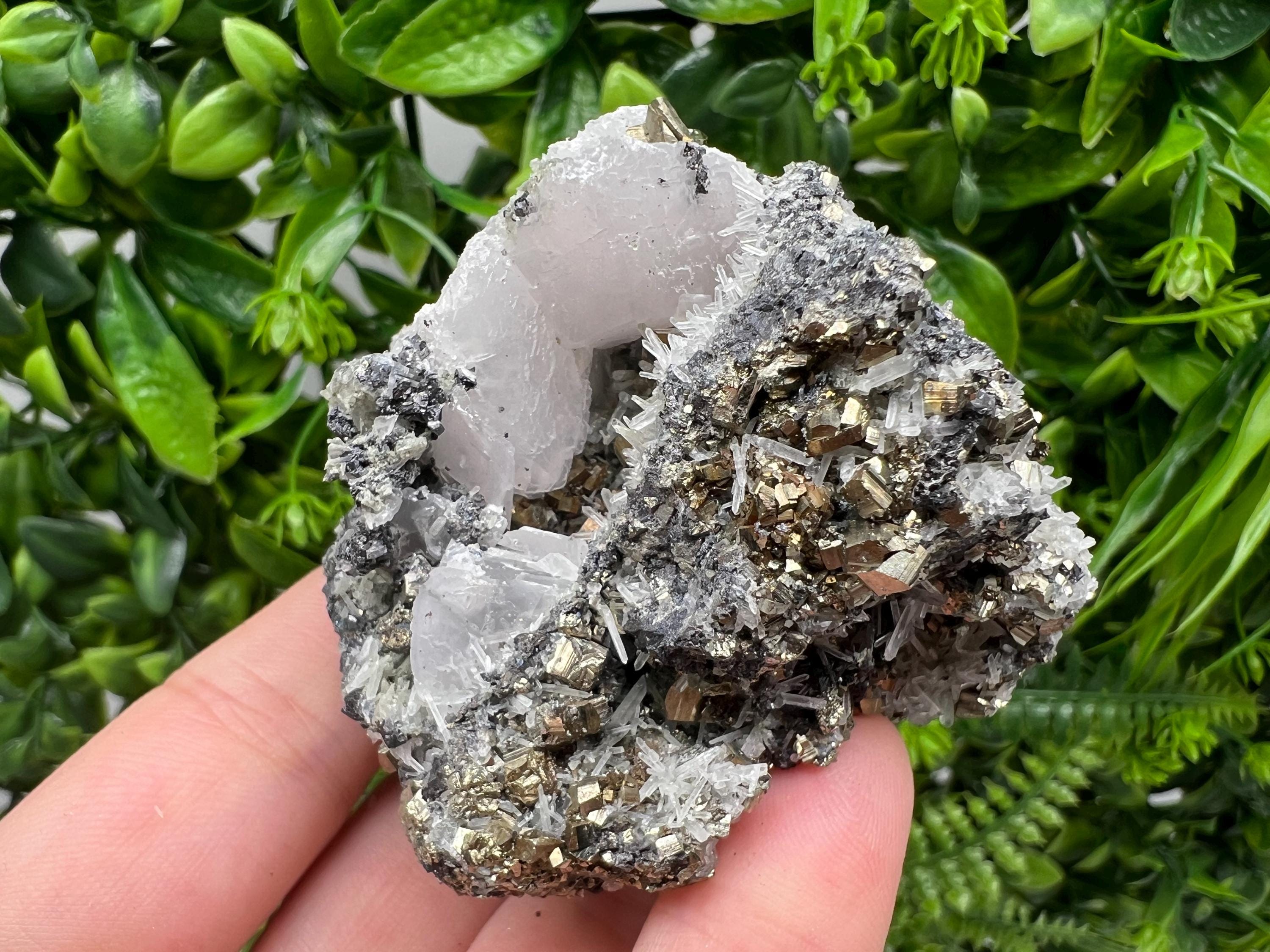 Pyrite Quartz Calcite Specimen: Borieva Mine Mineral Collection