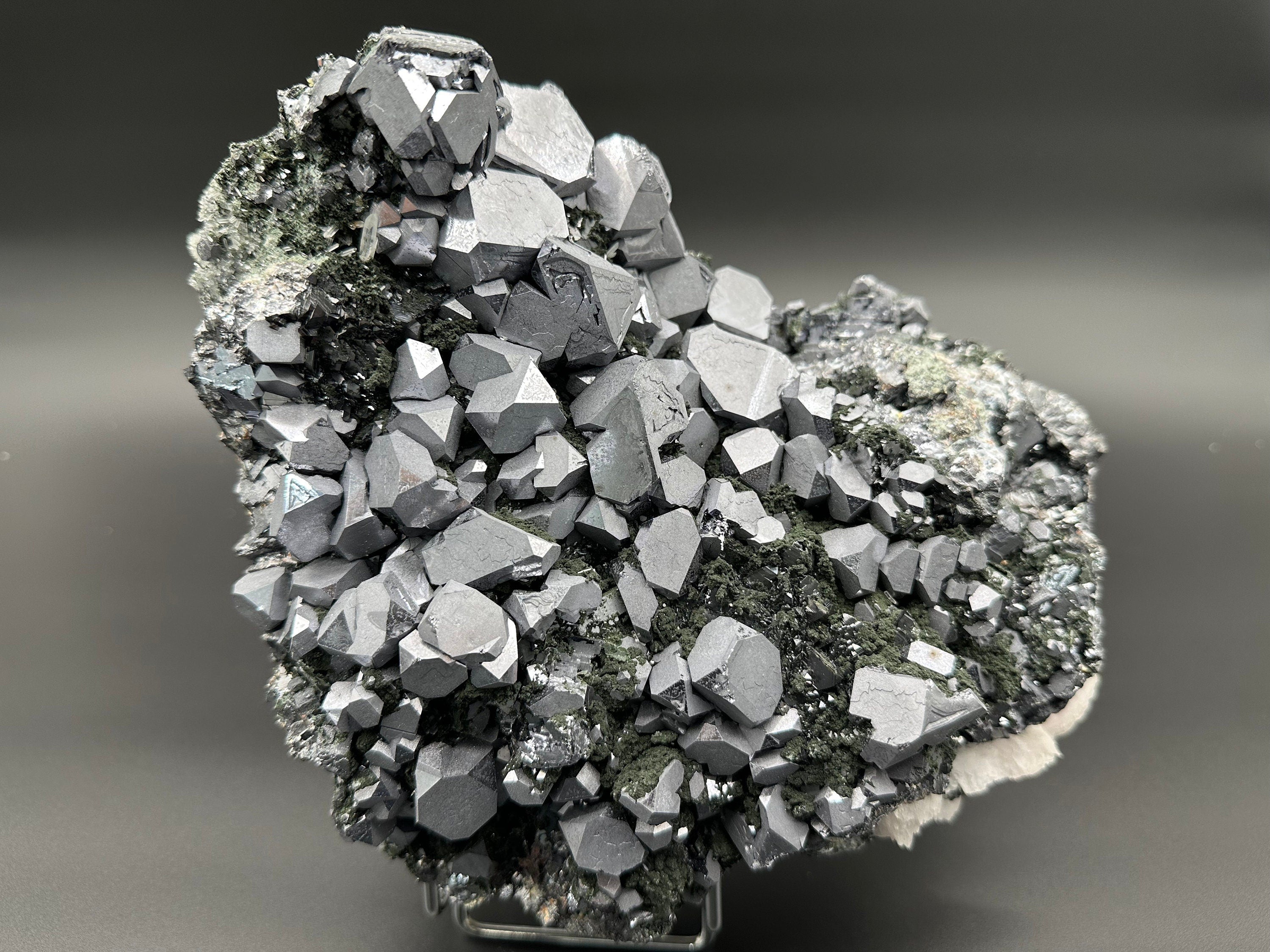 Skeletal Galena on Quartz with Chlorite, Borieva Mine Bulgaria