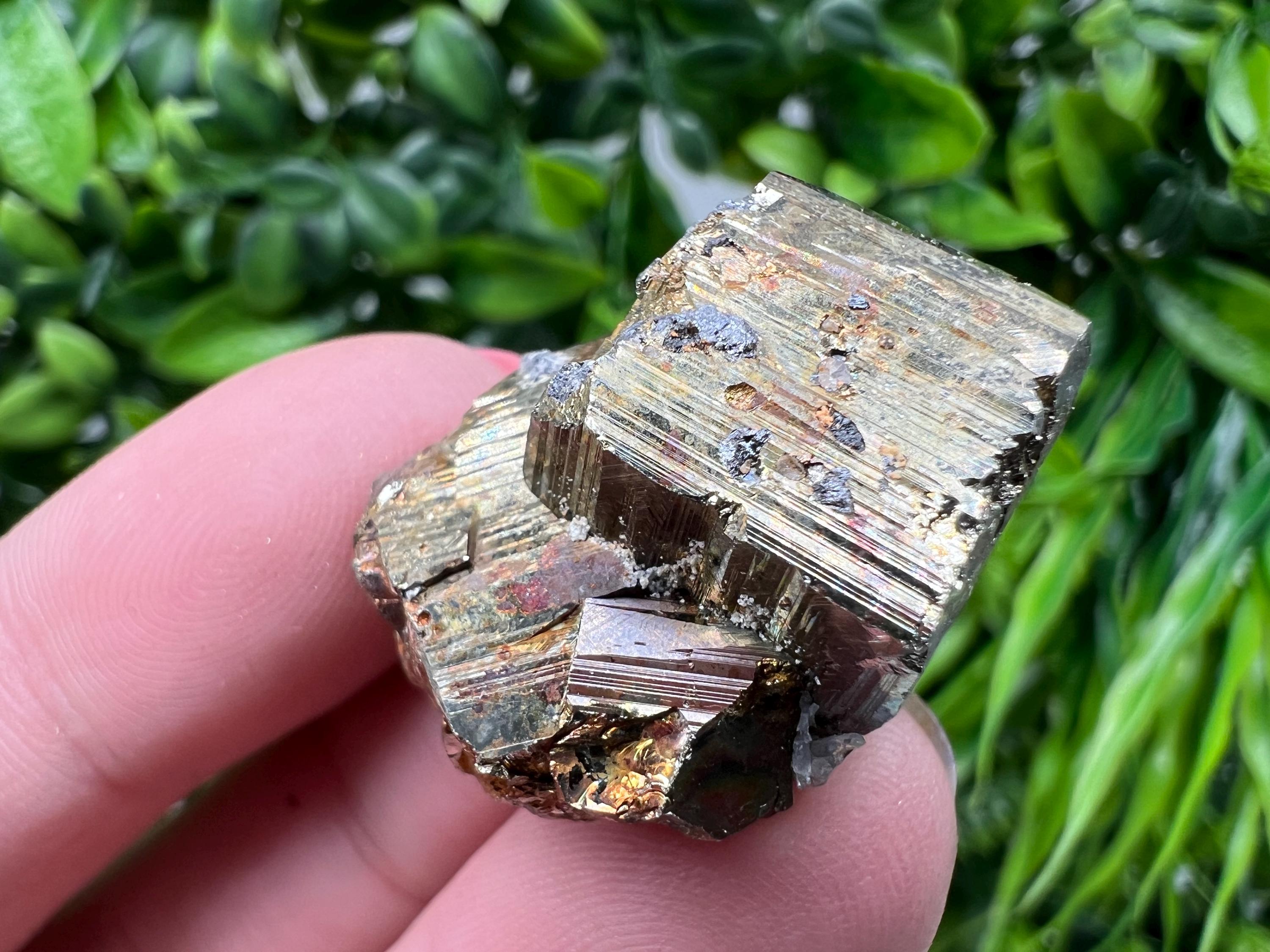 Rainbow Pyrite with Calcite, Natural Crystal Mineral Souvenir