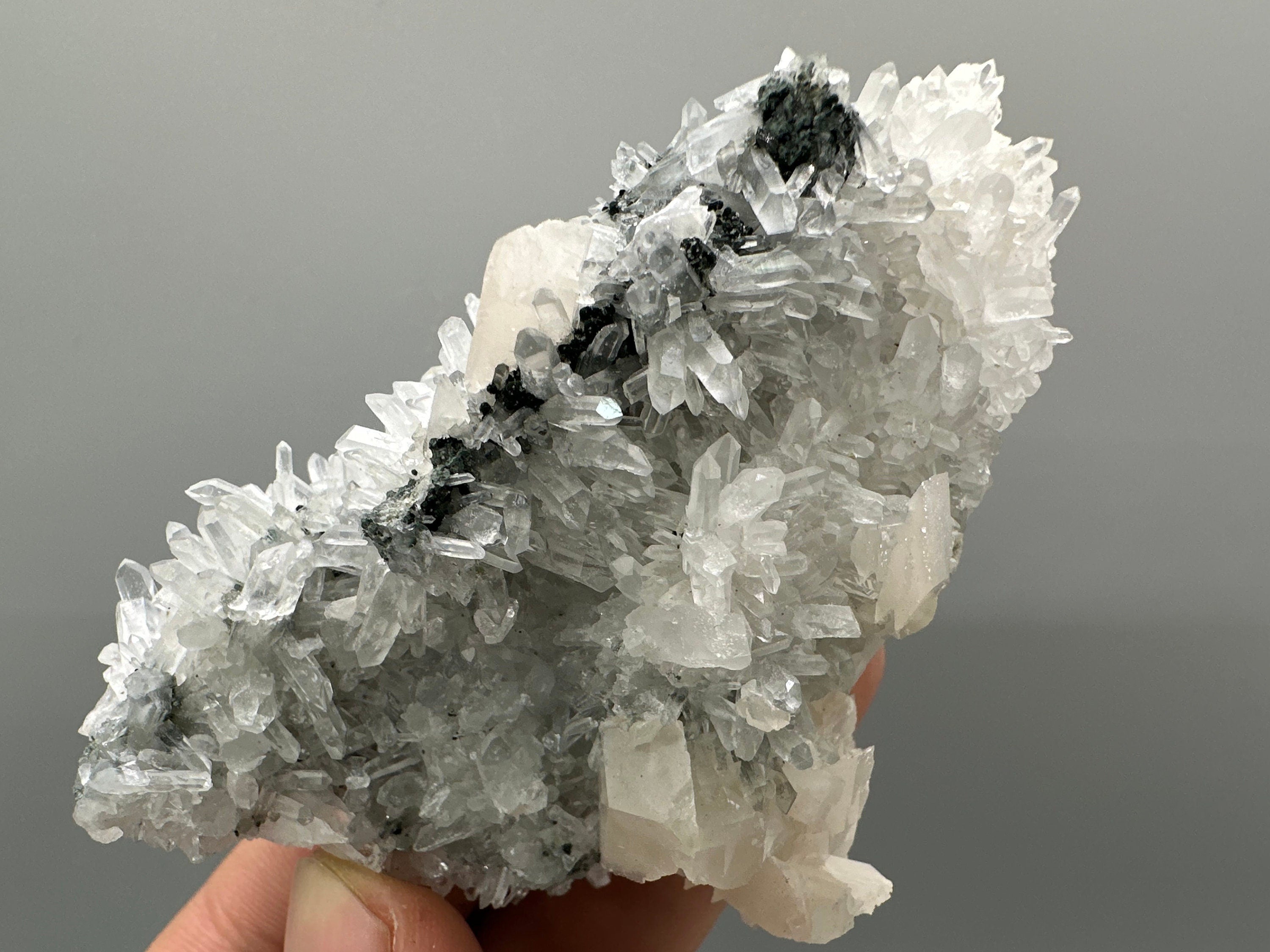 Calcite on Quartz with Chlorite: Natural Crystal Home Decor, Borieva Mine