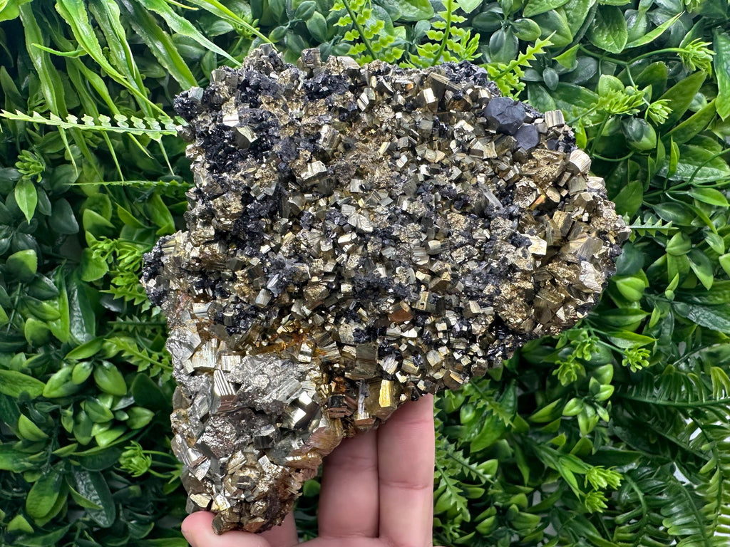 Rainbow Pyrite Cluster on Sphalerite, Borieva Mine Mineral Specimen
