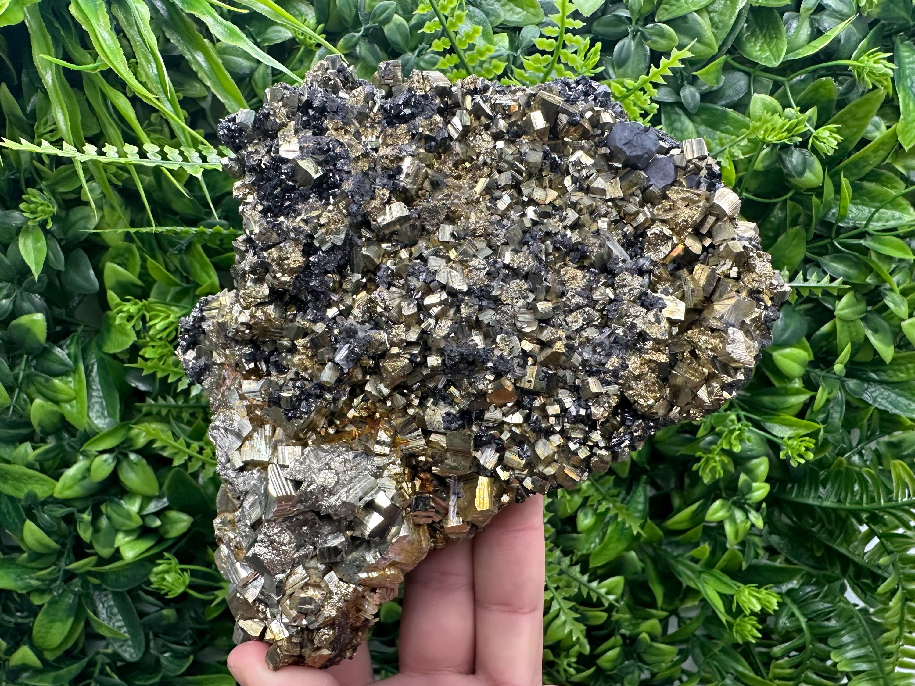 Rainbow Pyrite Cluster on Sphalerite, Borieva Mine Mineral Specimen