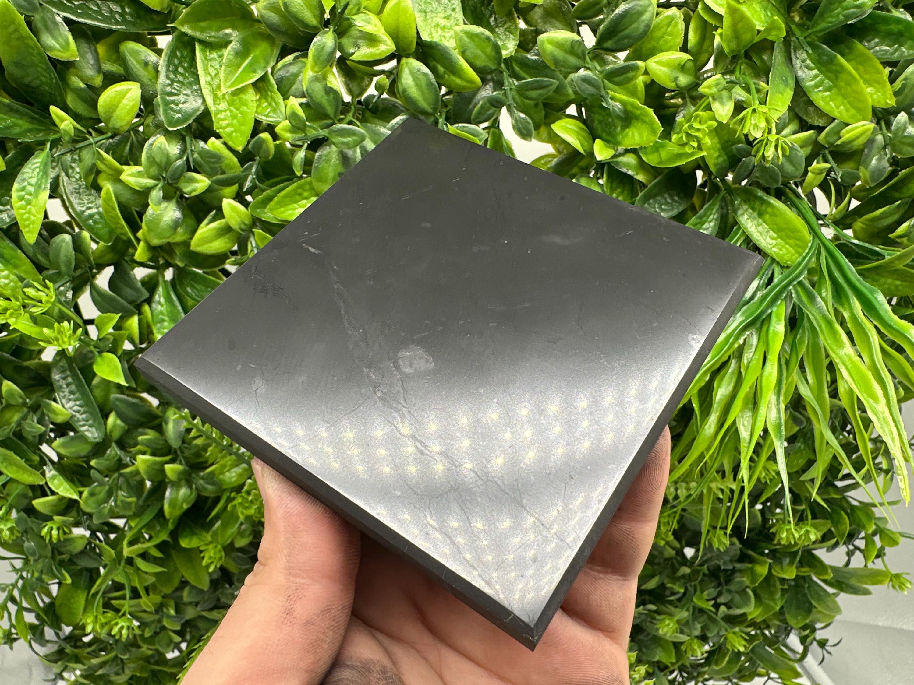 Original Shungite Plate | Polished Stone Tile, 10x10cm