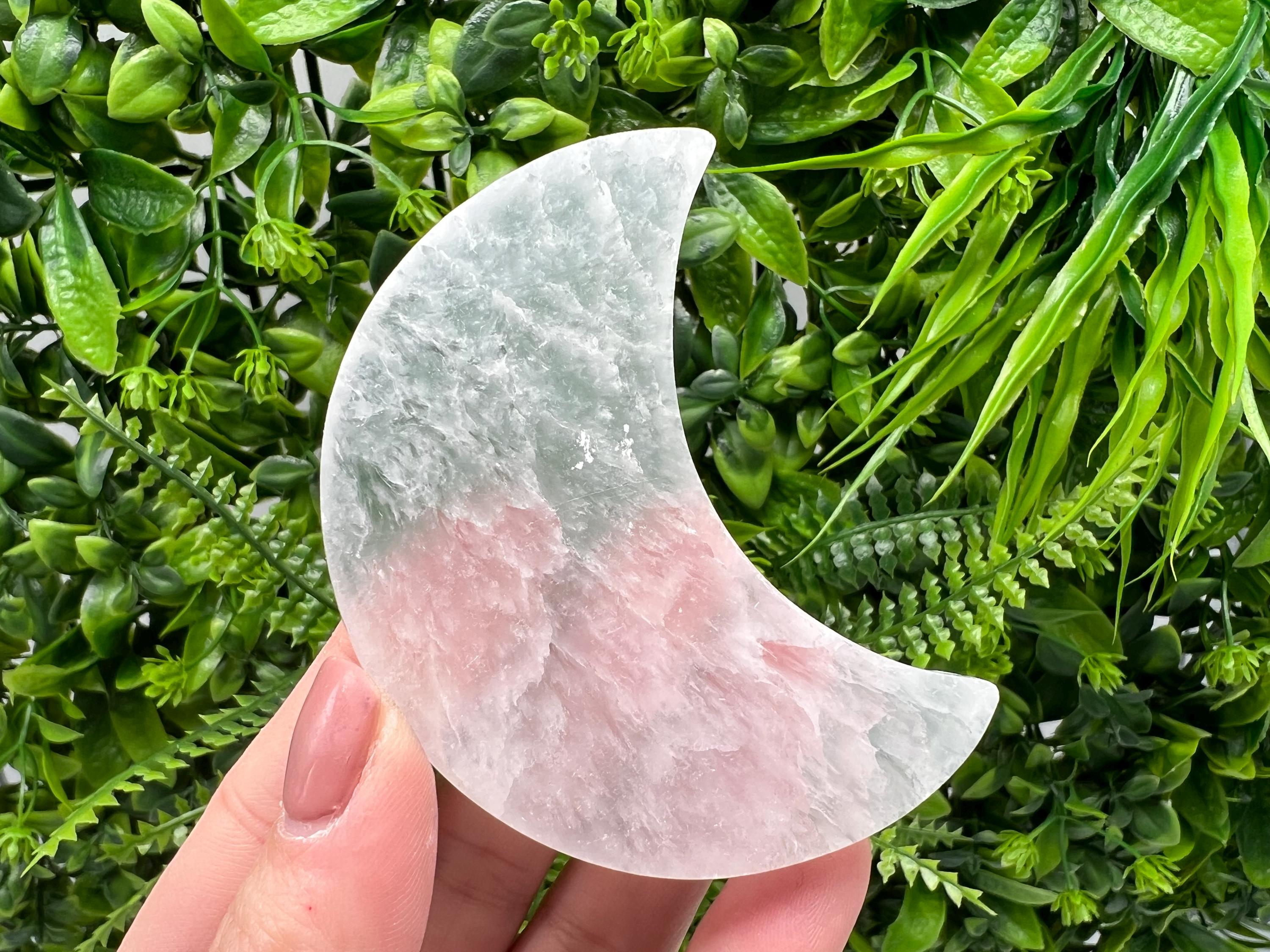 Polished Selenite Moon: Flat Crystal, Strong Energy (8/6cm)