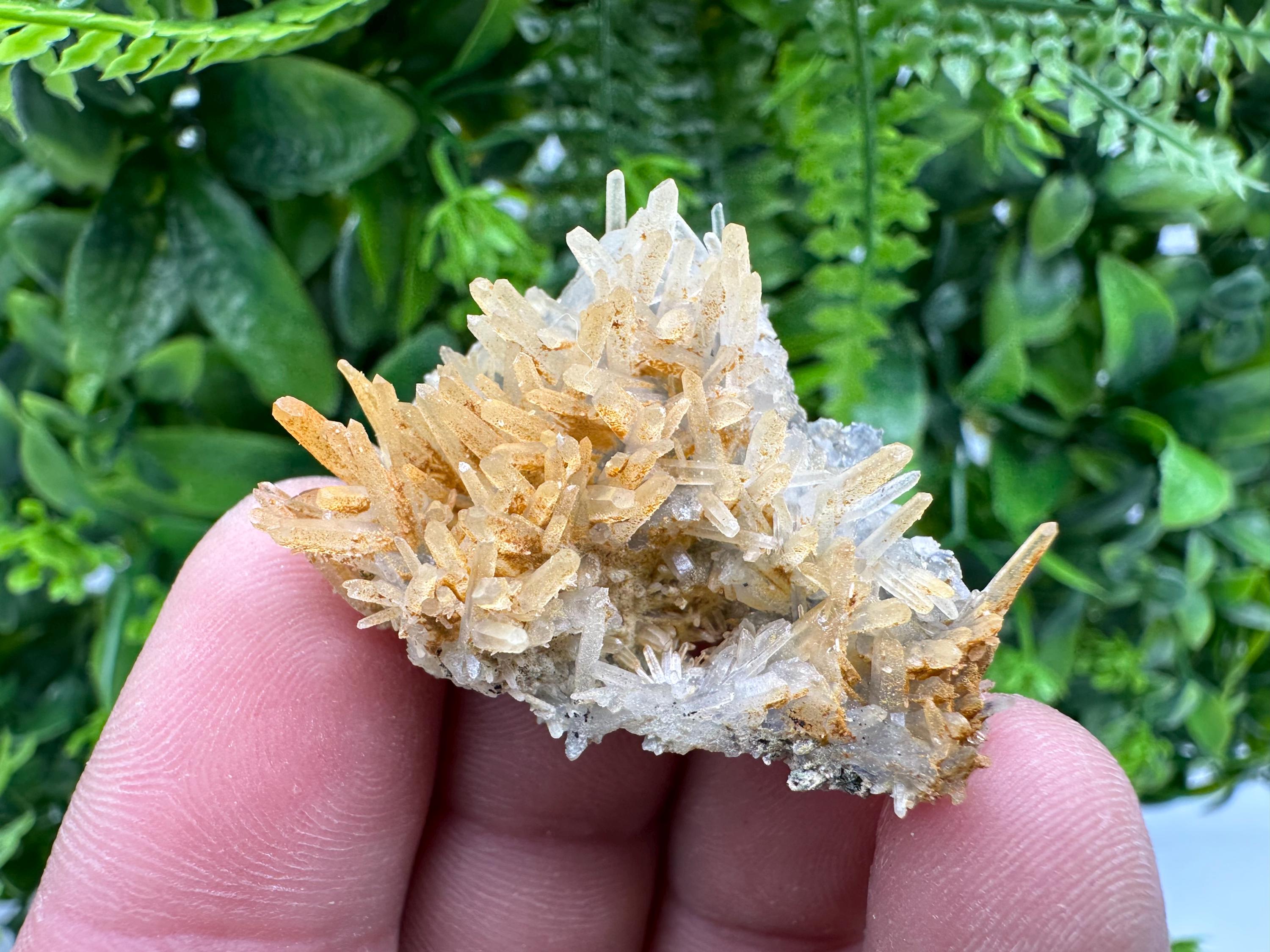 Limonite Coated Quartz Crystal Cluster, Natural Mineral Specimen