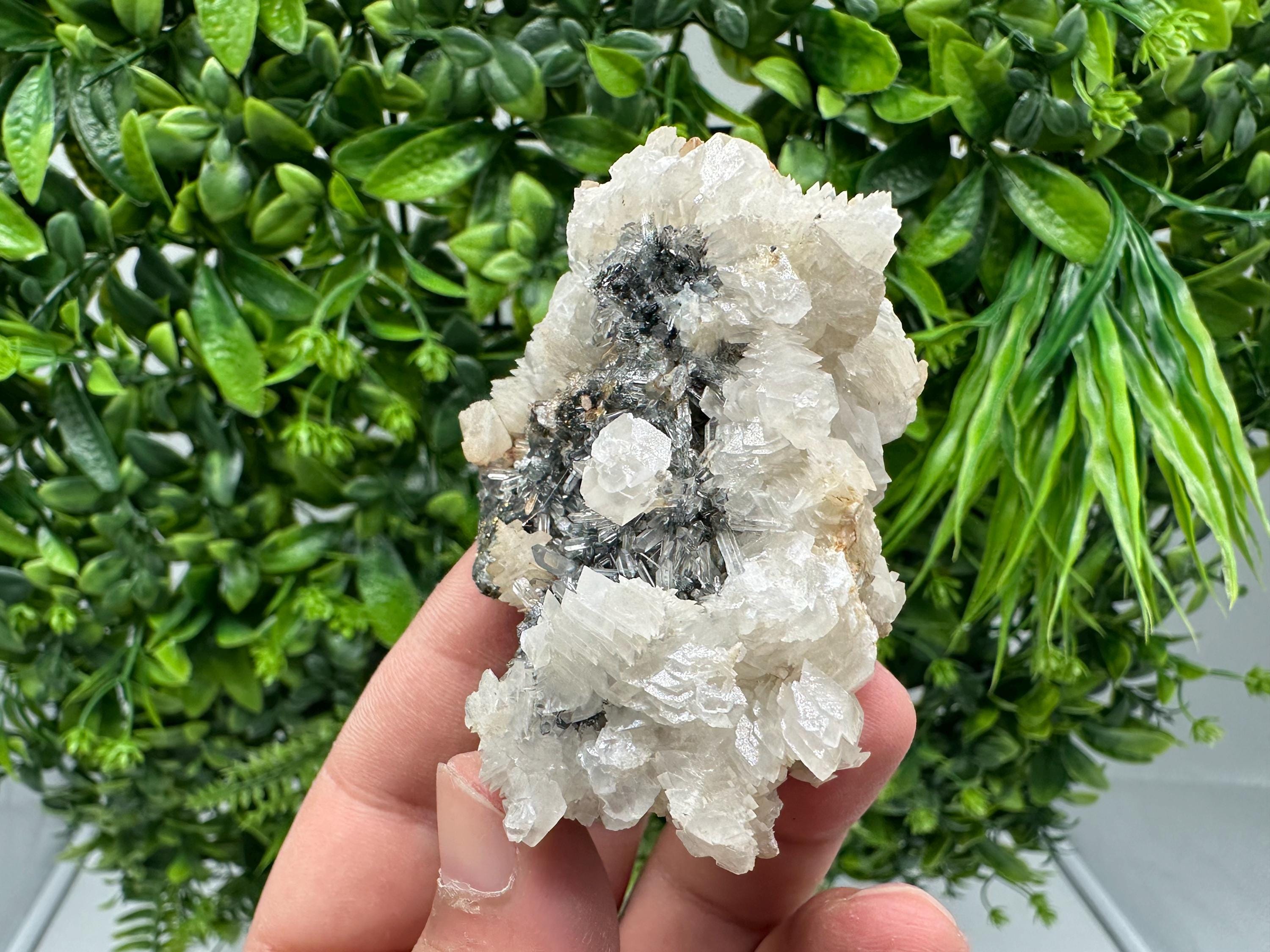 Quartz Crystal with Calcite and Chlorite - Borieva Mine, Bulgaria