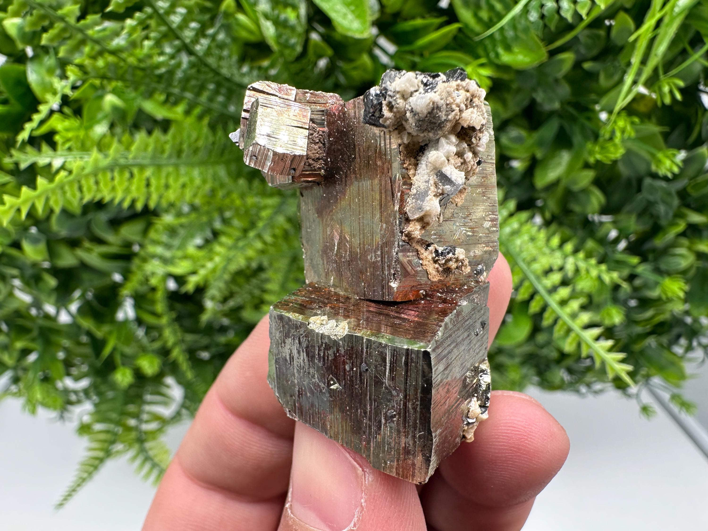 Rainbow Pyrite with Calcite, Natural Crystal Mineral Souvenir