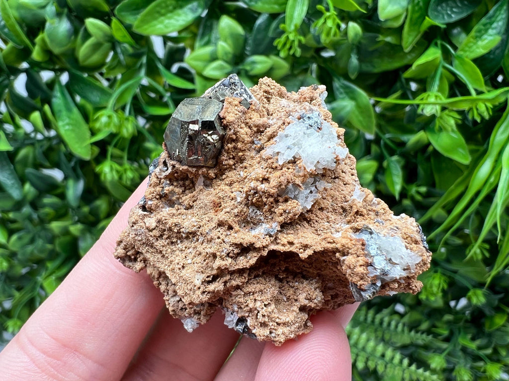 Rainbow Pyrite with Calcite: Natural Crystal Mineral Specimen, Borieva Bulgaria
