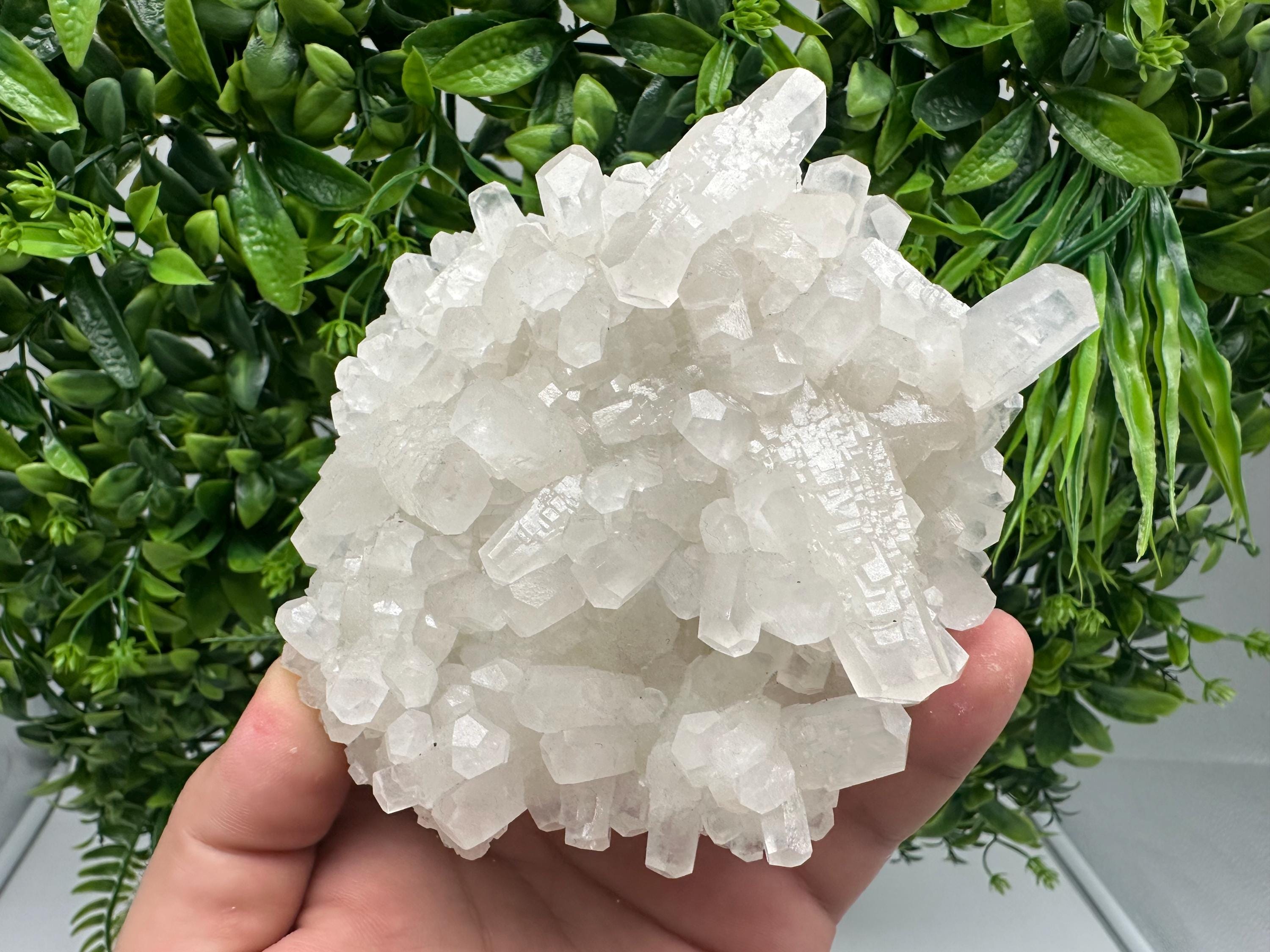Calcite on Green Quartz: Djurcovo Mine, Bulgaria Healing Crystal