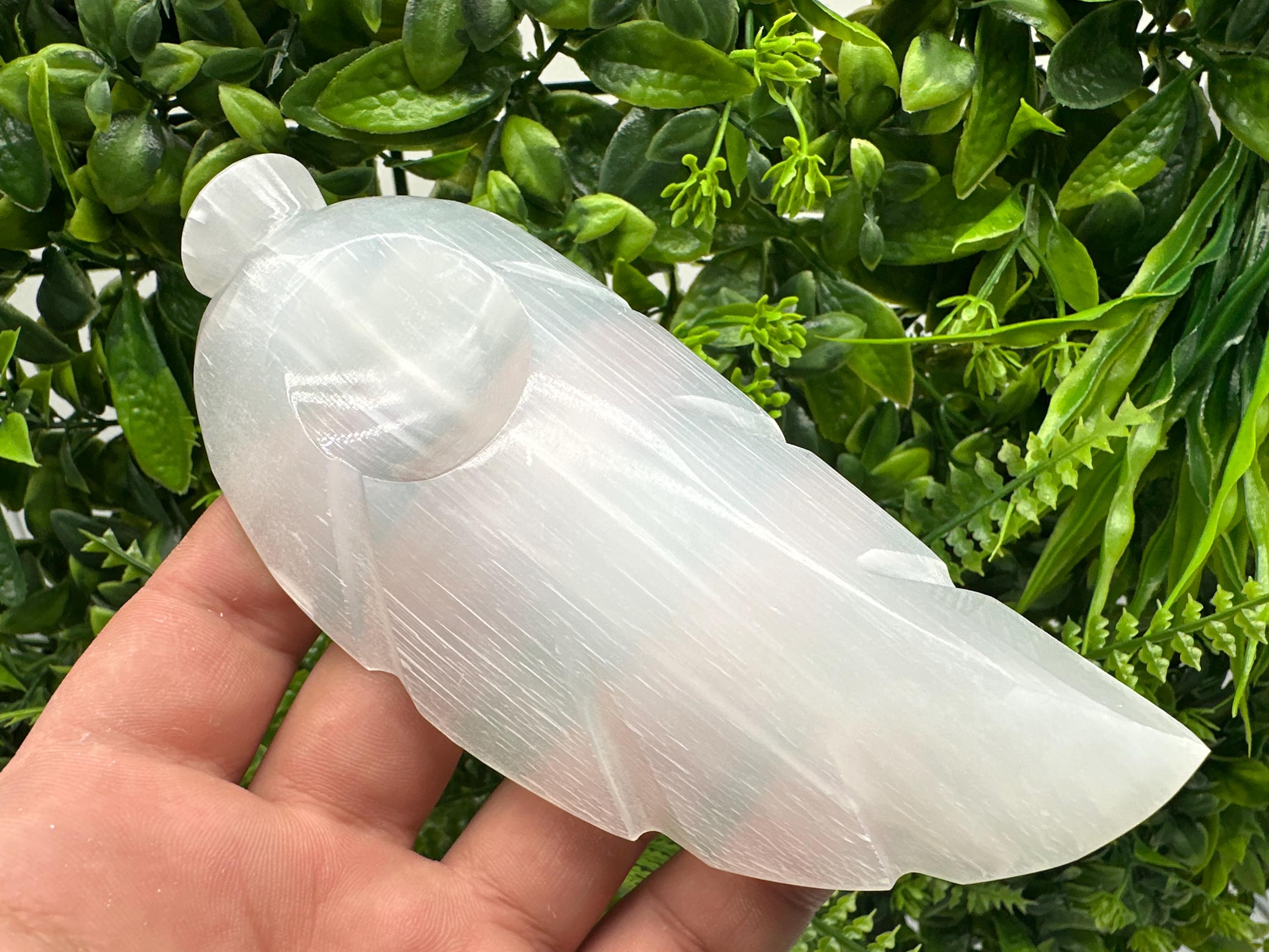 Hand Carved Selenite Leaf Jewelry Holder: Reiki Healing Crystal
