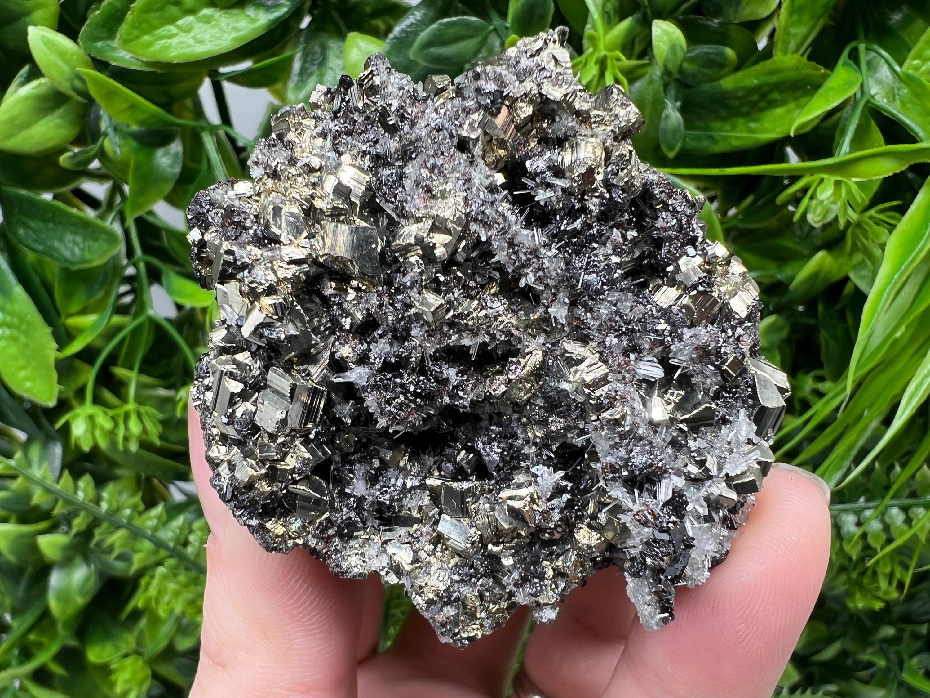 Pyrite on Sphalerite, Quartz Mineral Specimen, Bulgaria Home Decor Stone
