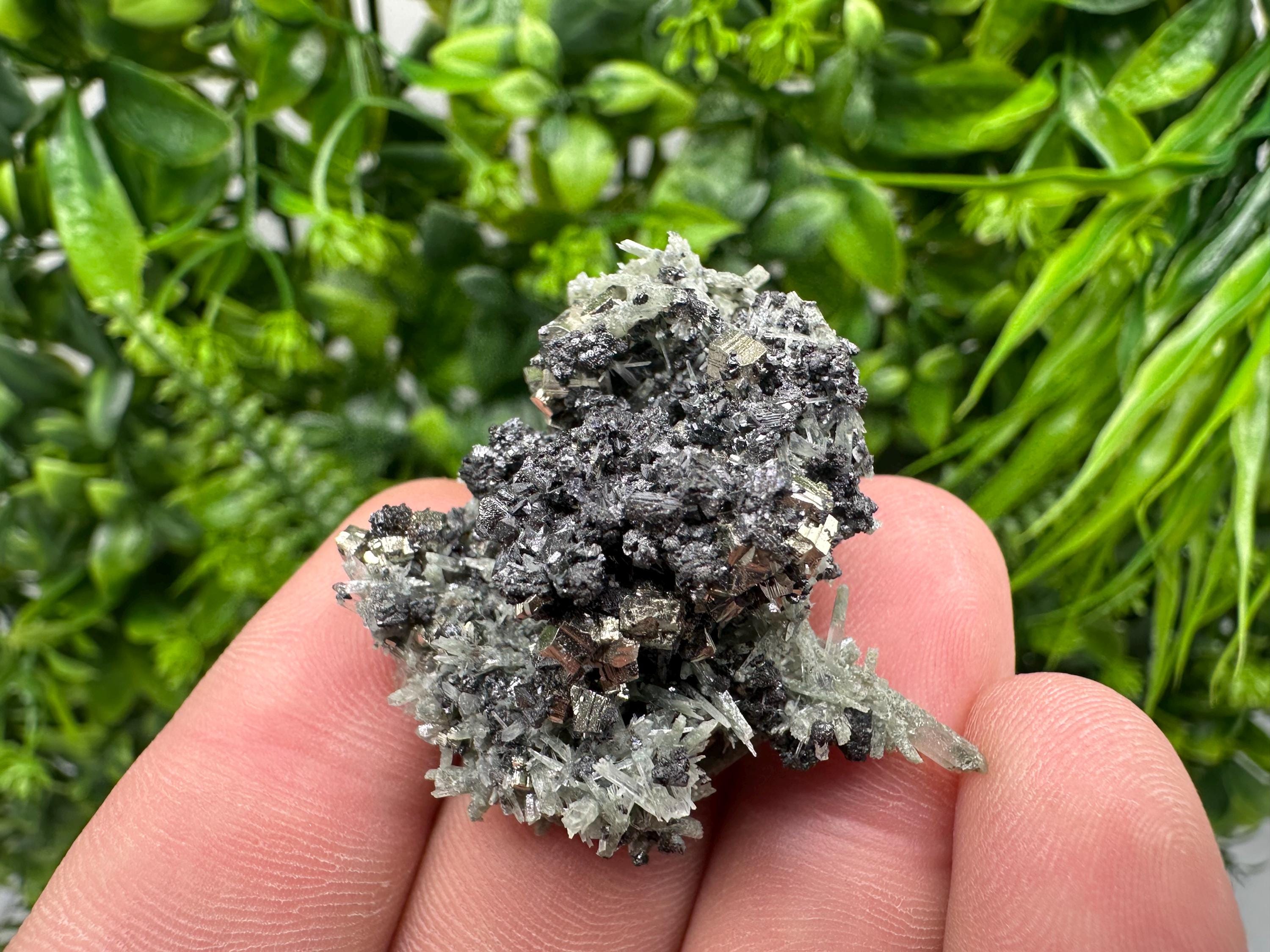 Pyrite Sphalerite on Green Quartz, Bulgaria Mineral Specimen