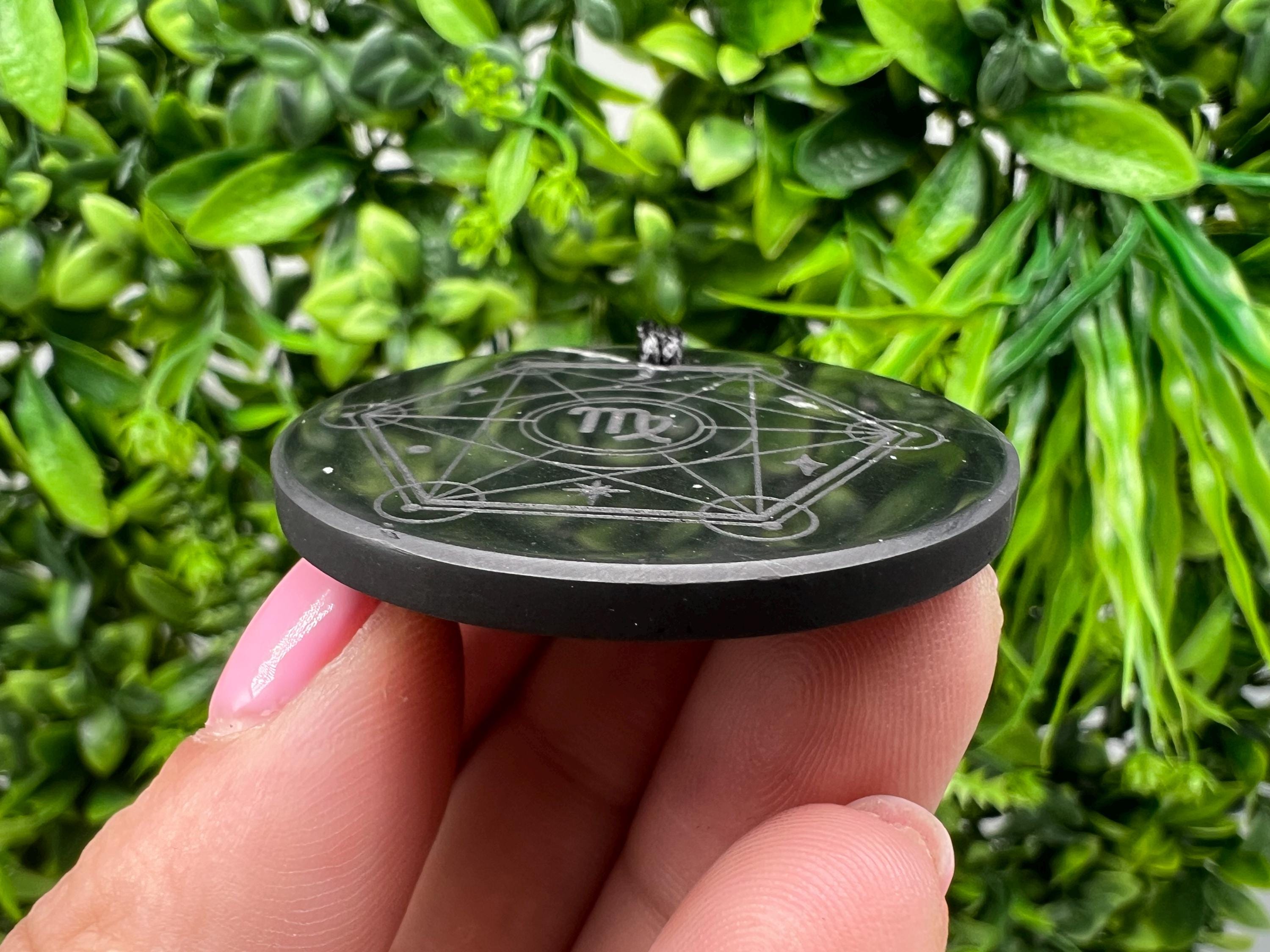 Shungite Virgo Zodiac Pendant Necklace: EMF Protection Healing Stone