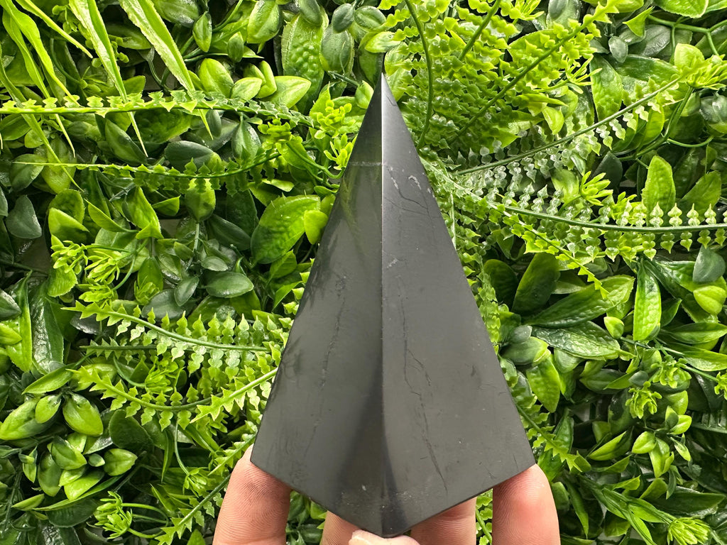 Shungite Crystal Pyramid (10cm): EMF & 5G Protection, Healing Stone