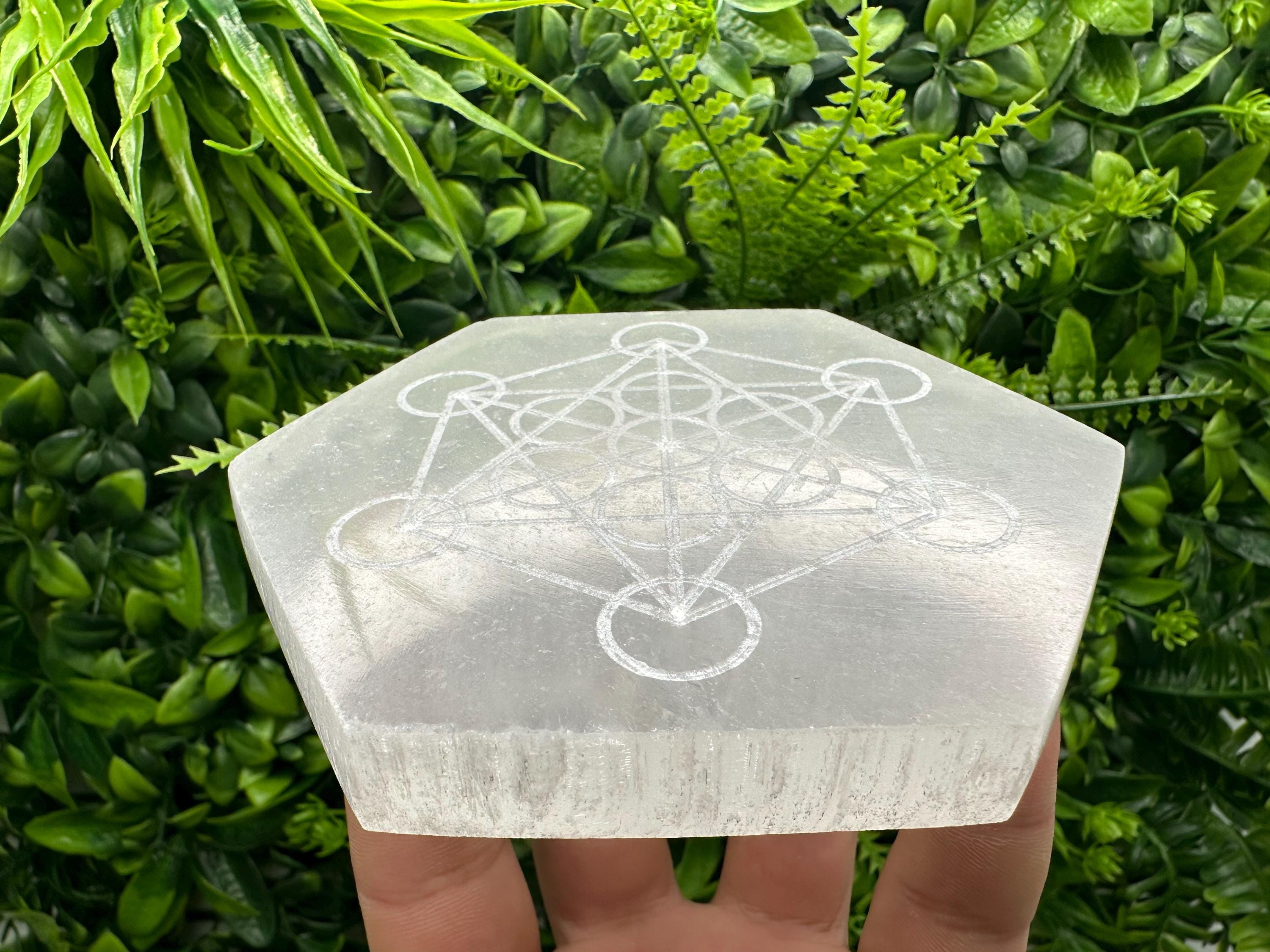 Hexagonal Selenite Charging Plate: Sacred Geometry Energy Grid (12cm)