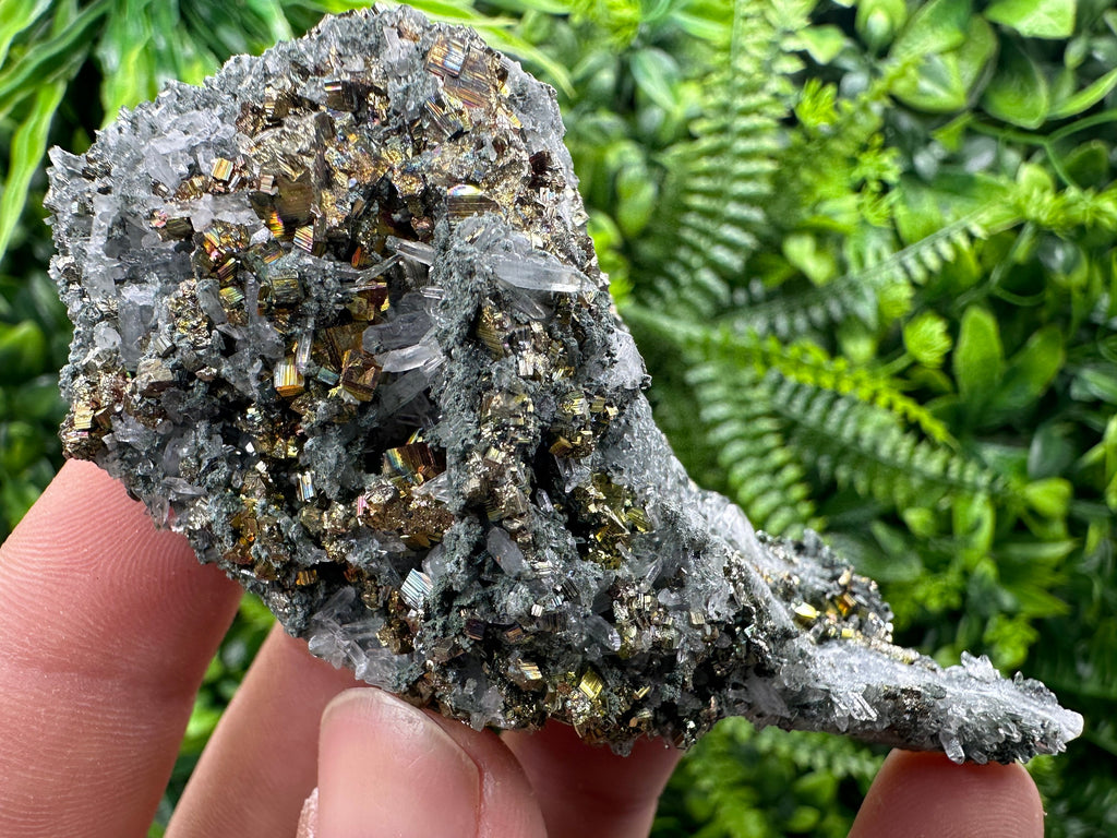 Red Pyrite on Green Quartz with Sphalerite, Borieva Mine Mineral Specimen