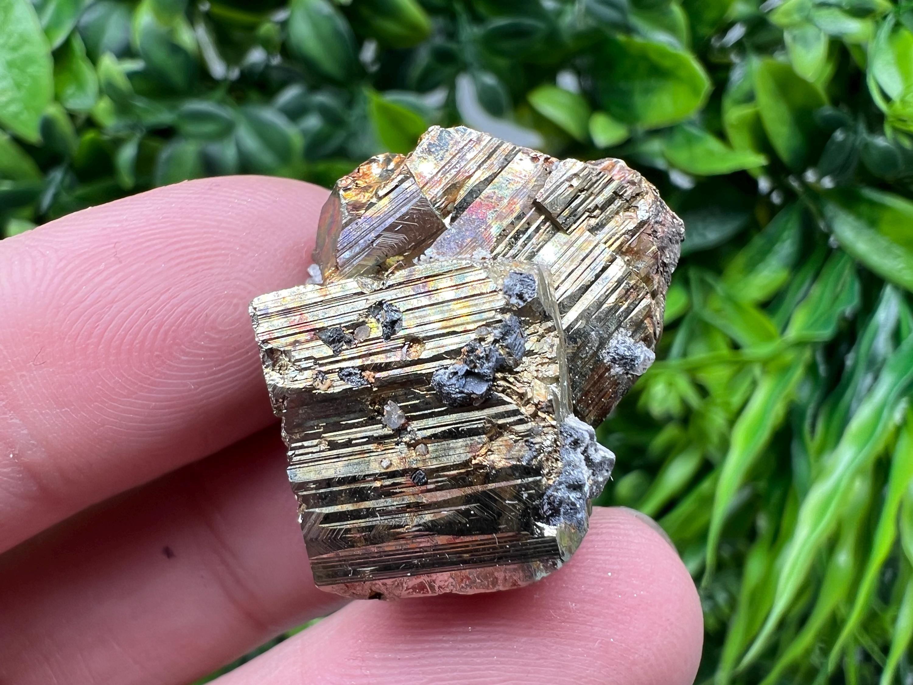 Rainbow Pyrite with Calcite, Natural Crystal Mineral Souvenir