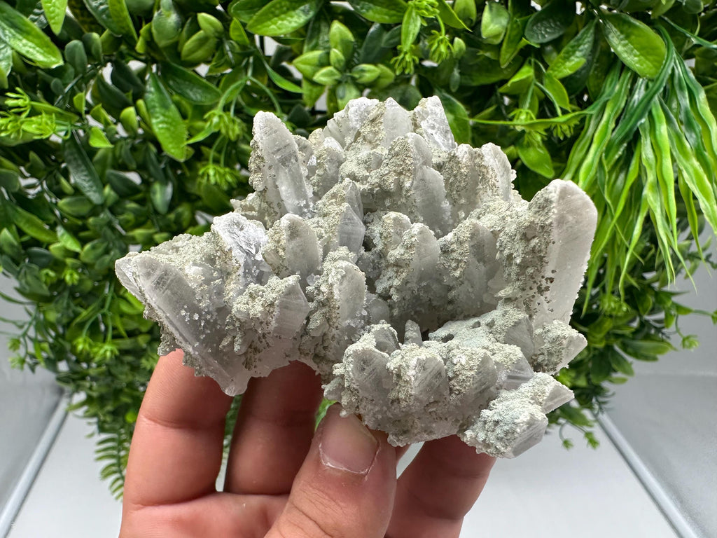 Stunning Transparent Quartz on Chlorite Matrix white Calcite from Borieva mine,Madan,Bulgaria,collection mineral specimen,home decor,gift