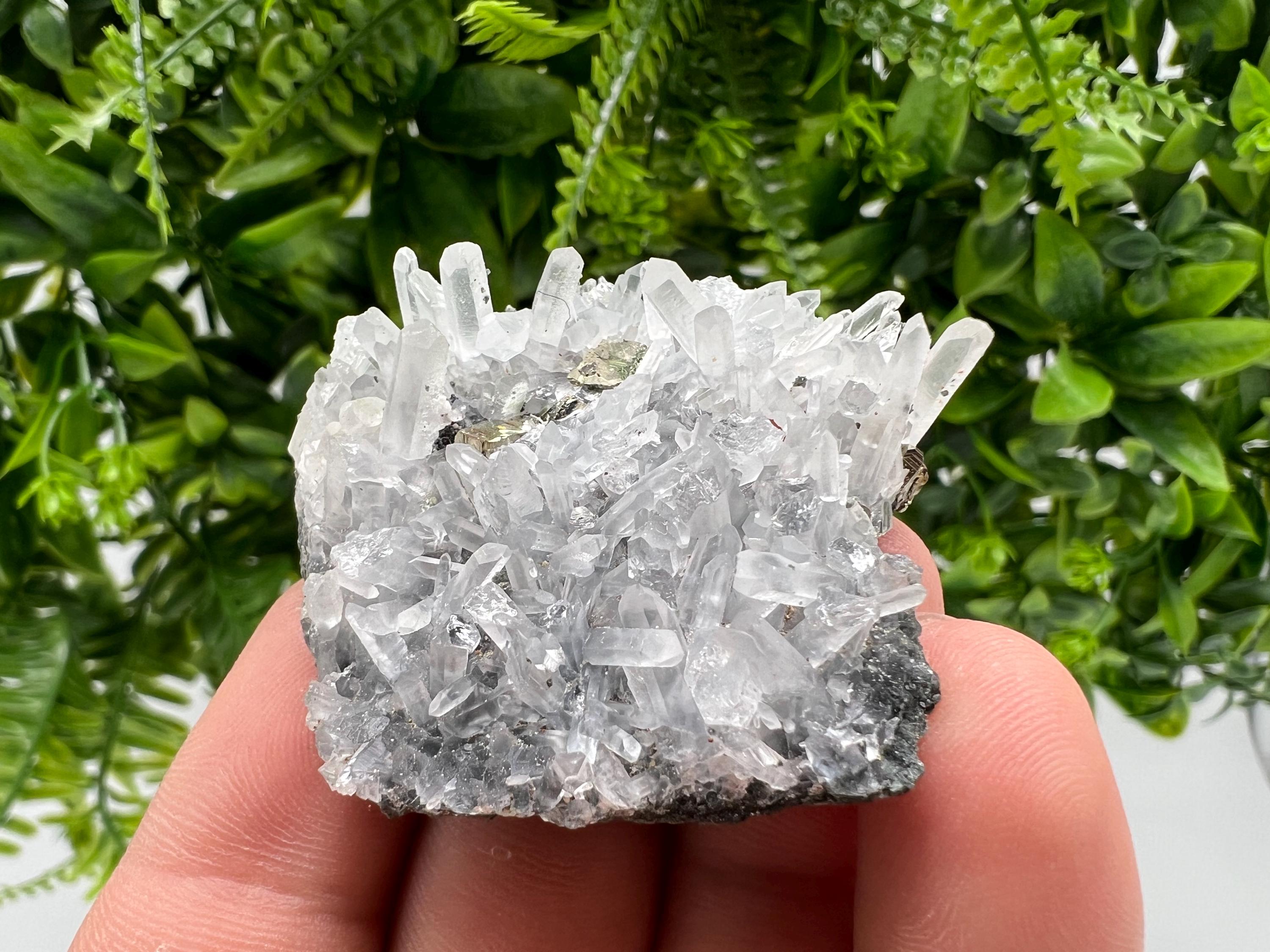 Transparent Quartz with Rainbow Pyrite, Bulgaria Minerals Collection