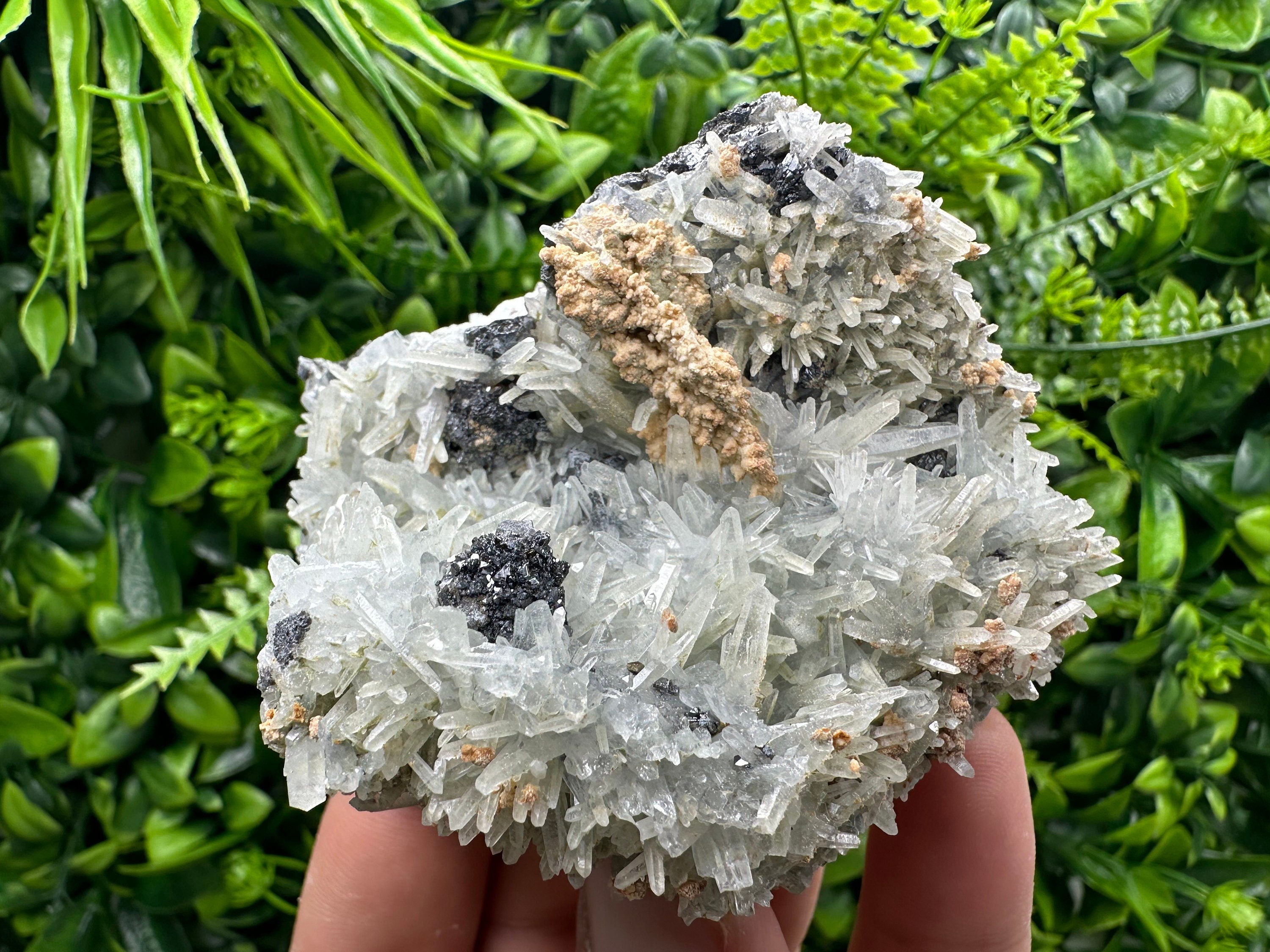 Sphalerite on Green Quartz, Bulgaria Mineral Specimen, Home Decor Stone