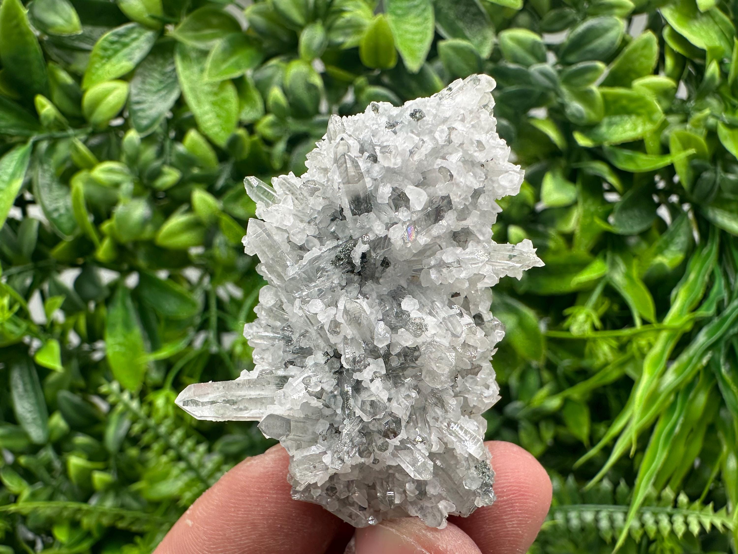 Transparent Quartz on Chlorite Matrix with Calcite, Bulgaria Mineral Specimen