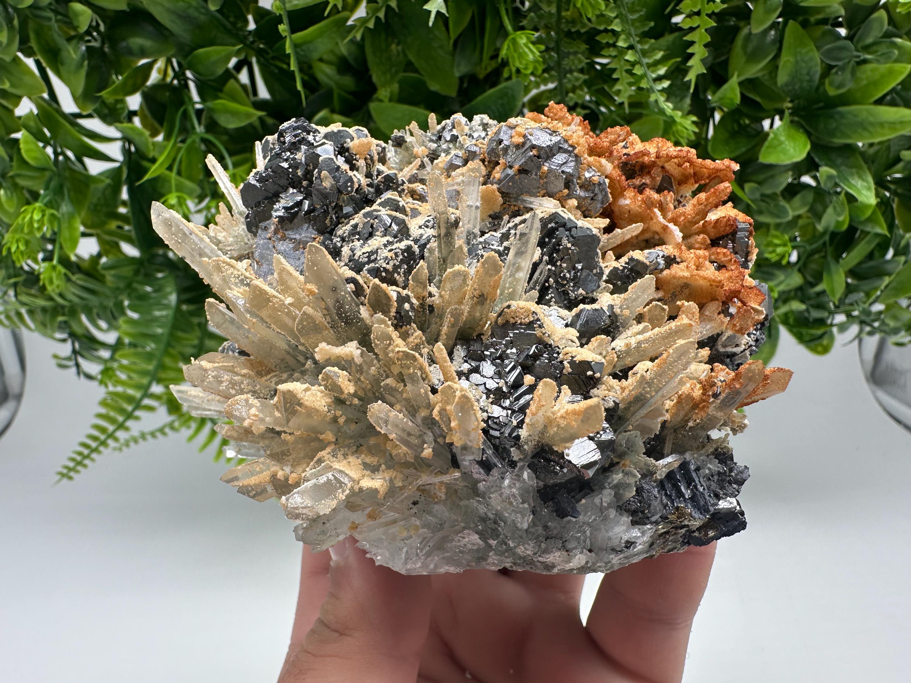 Amazing Galena spinel law on Quartz whit Siderite,from Krushev dol mine,Bulgaria,natural,collection mineral specimen,home decor crystal,souv